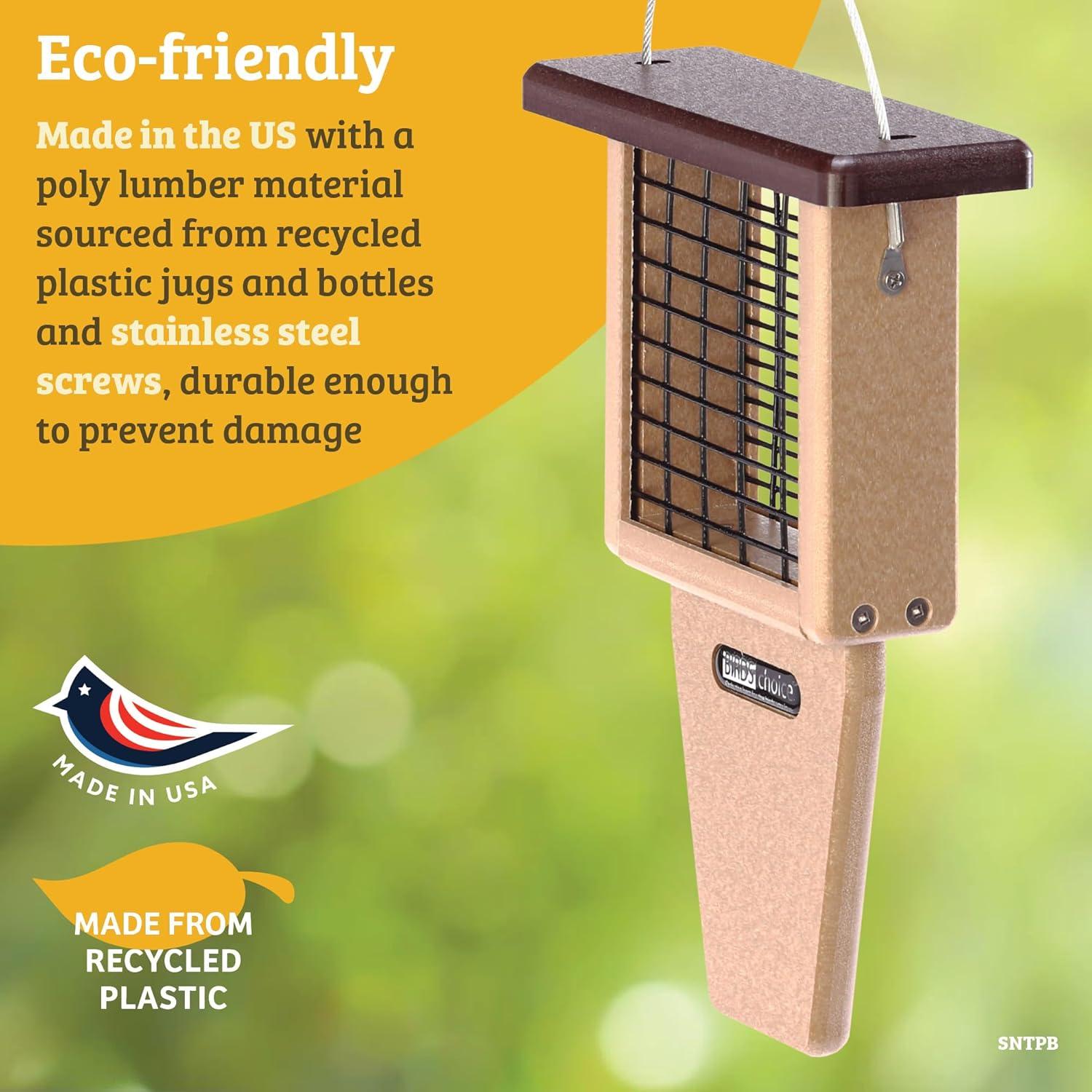 Birds Choice Birds Choice 12" Recycled Single Cake Tail Prop Suet Feeder, Taupe/Green