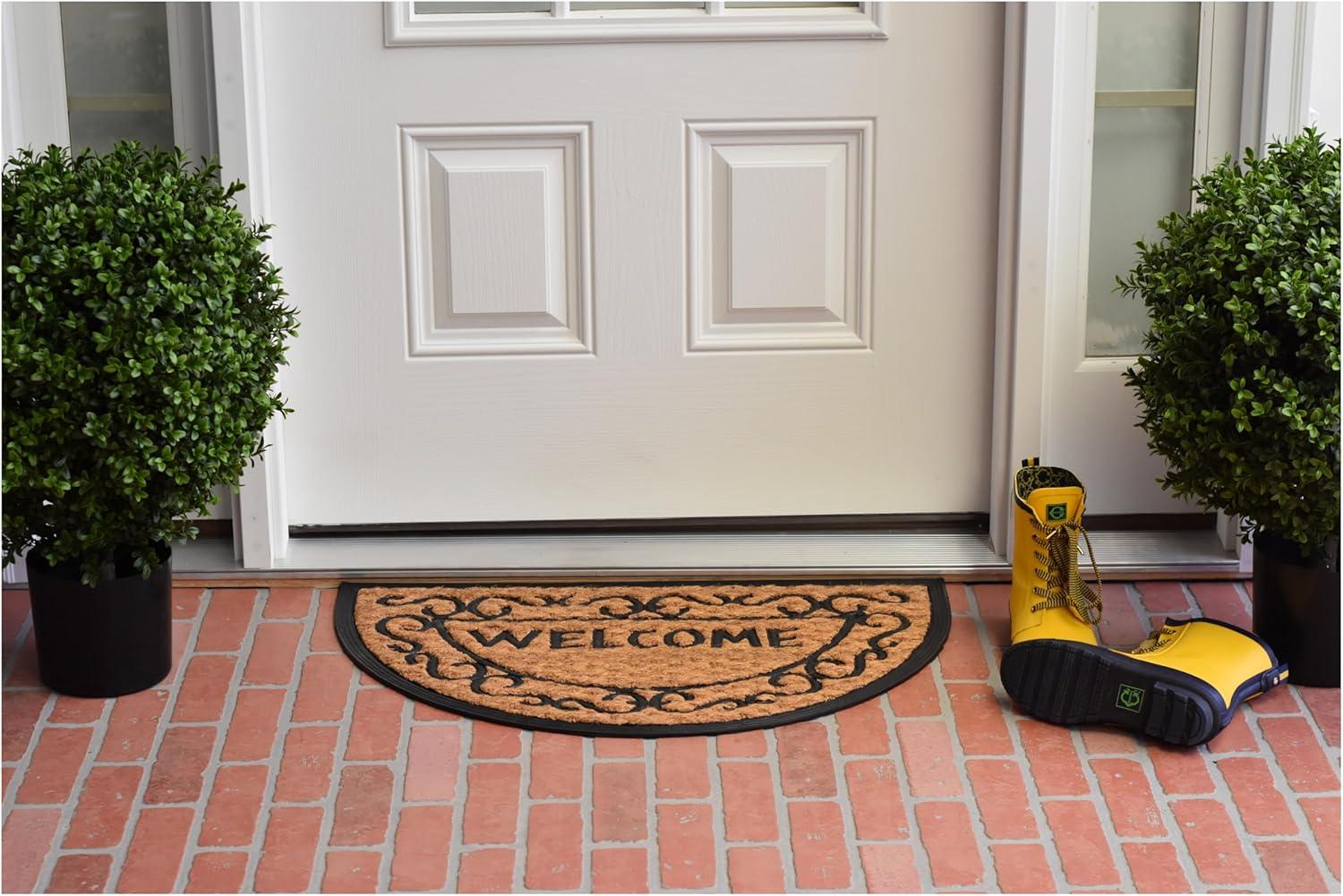 Bloomsbury Market Aeries Recycled Rubber Door Mats, Non-Slip/Skid Rubber Backing, 18" W X 30" L, Rectangle, Welcome Scrolls