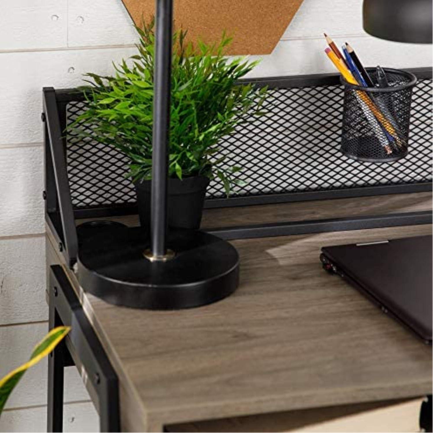 xrboomlife Industrial Mesh Wood Laptop Computer Writing Desk Home Office Workstation Small  42 Inch  Slate Grey