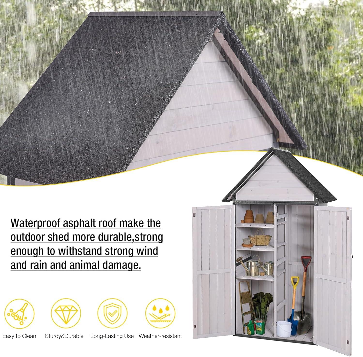 White Wooden Outdoor Storage Shed with Adjustable Shelves