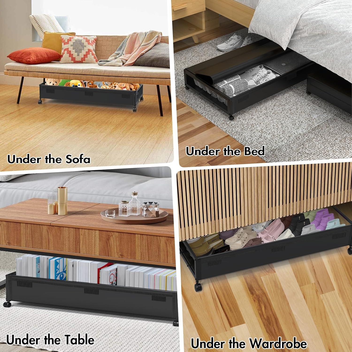 Rebrilliant 2Pack Lengthen Underbed Storage Containers with Wheels