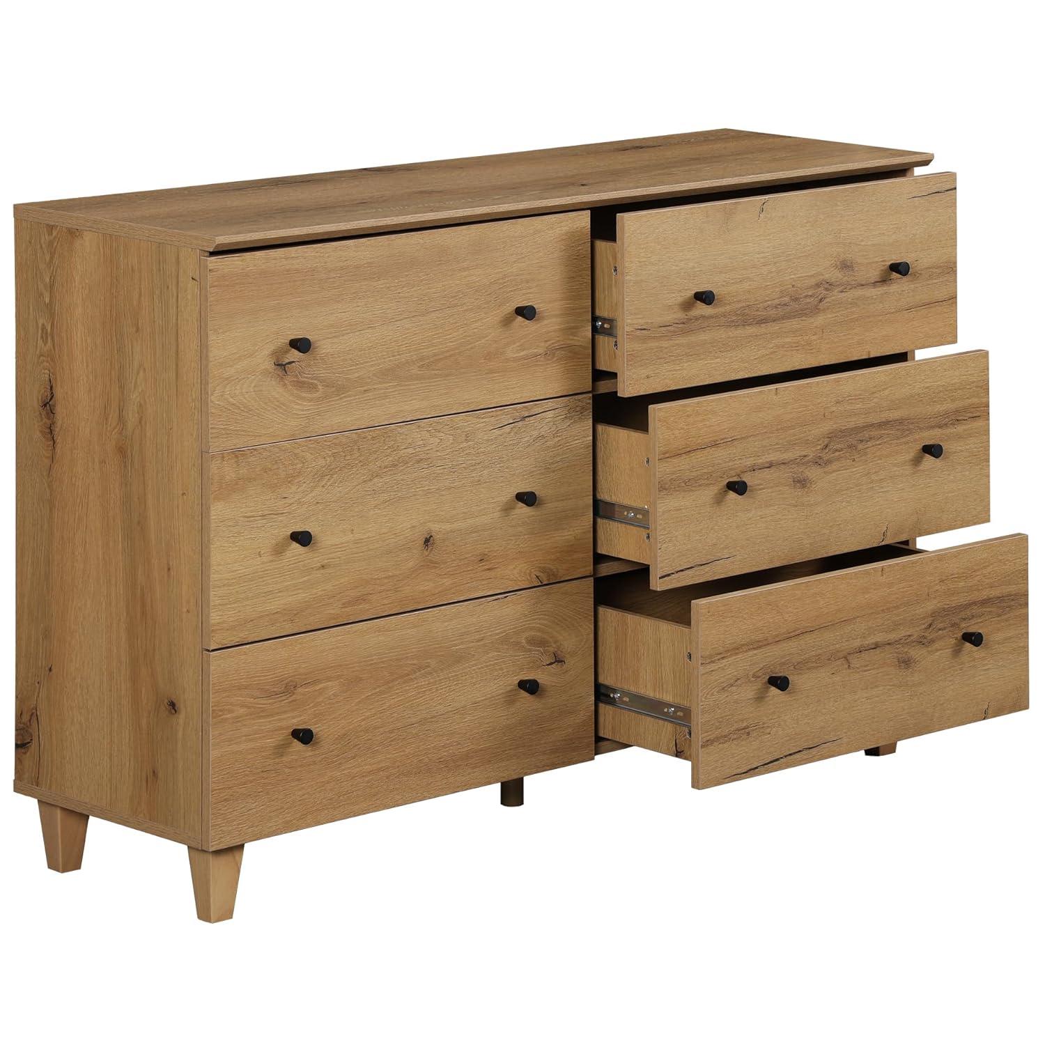 Wampat 47" Baby Dresser for Nursery with 6 Drawers, Changing Table for Baby, Oak Brown