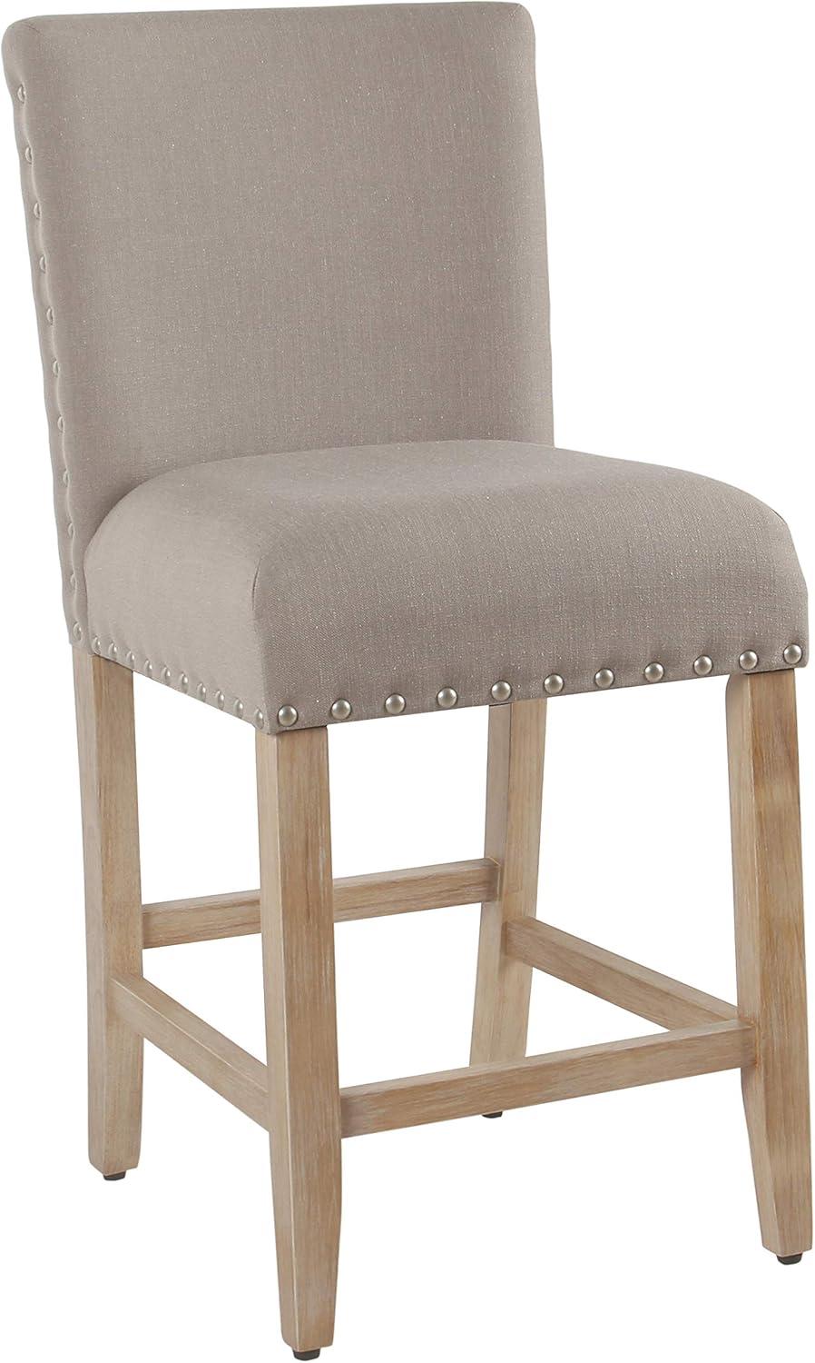 Tan Upholstered 24" Counter Height Barstool with Nailhead Trim