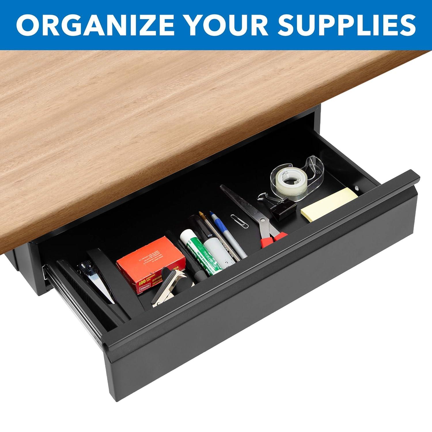 Mount-It! Under Desk Pull-Out Drawer Kit With Smooth Sliding Track | Office Storage Organizer | Mounts To Desktops Tables And Workbenches Over 0.71 Inches Thick | Matte Black