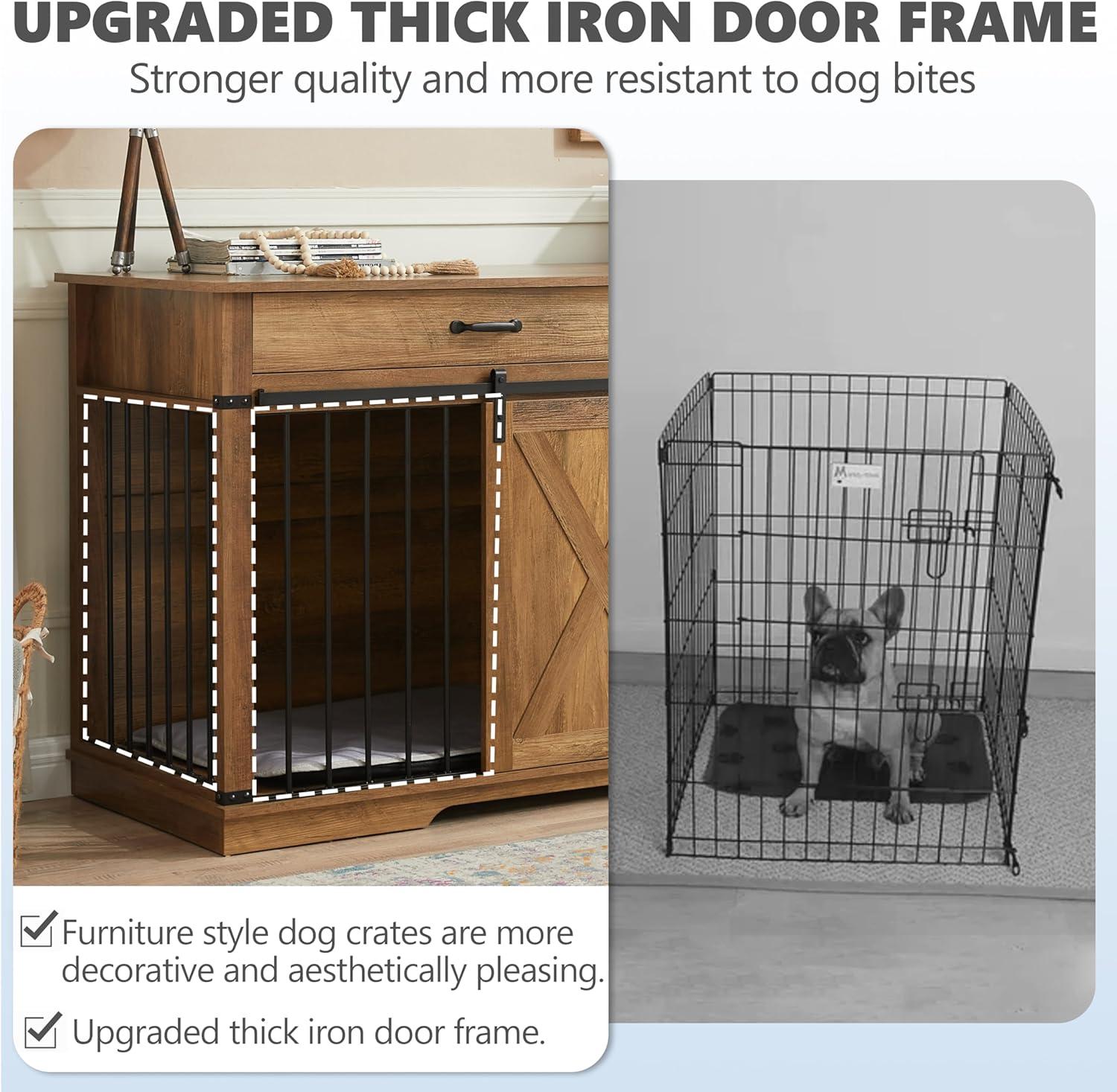 Tucker Murphy Pet™ 37.8''W Modern Dog Crate Furniture With Drawer And Sliding Door