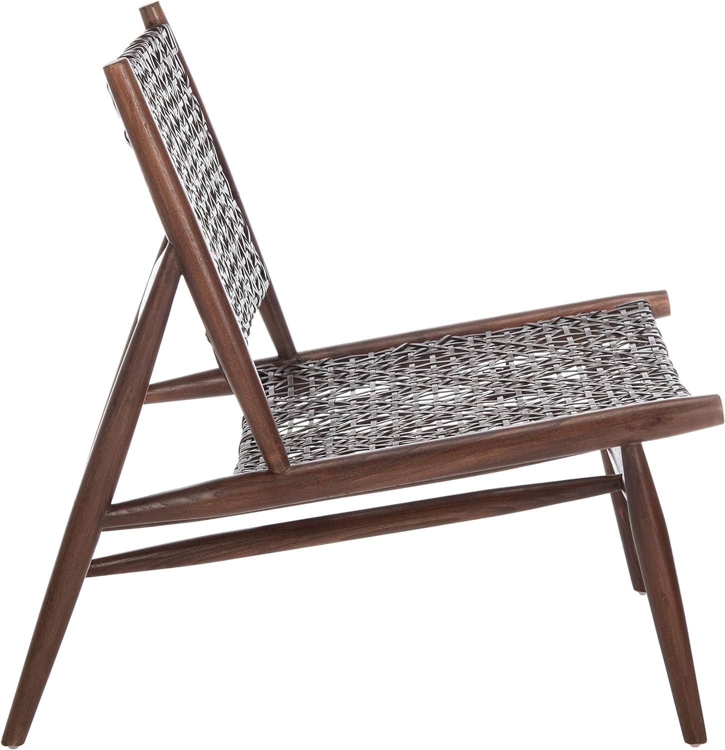 Transitional Brown Leather Weave Accent Chair with Sungkai Wood