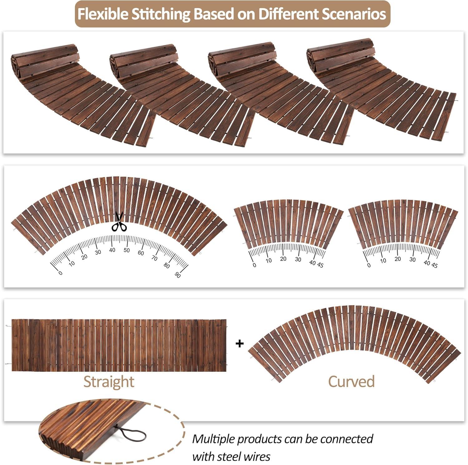 LINSHRY 12FT Wooden Garden Pathway, Outdoor Roll Out Decorative Garden Walkway, Weather-Resistant Non-Slip Hardwood Pathway for Backyard, Beach, Wedding Party Paths