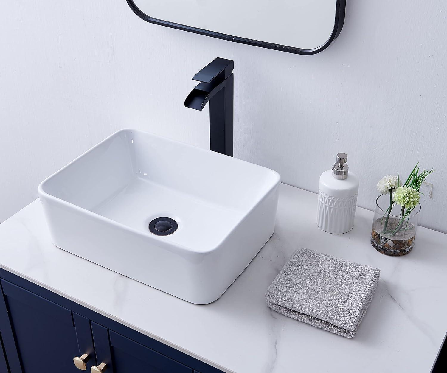 White Rectangular Ceramic Above-Counter Bathroom Sink