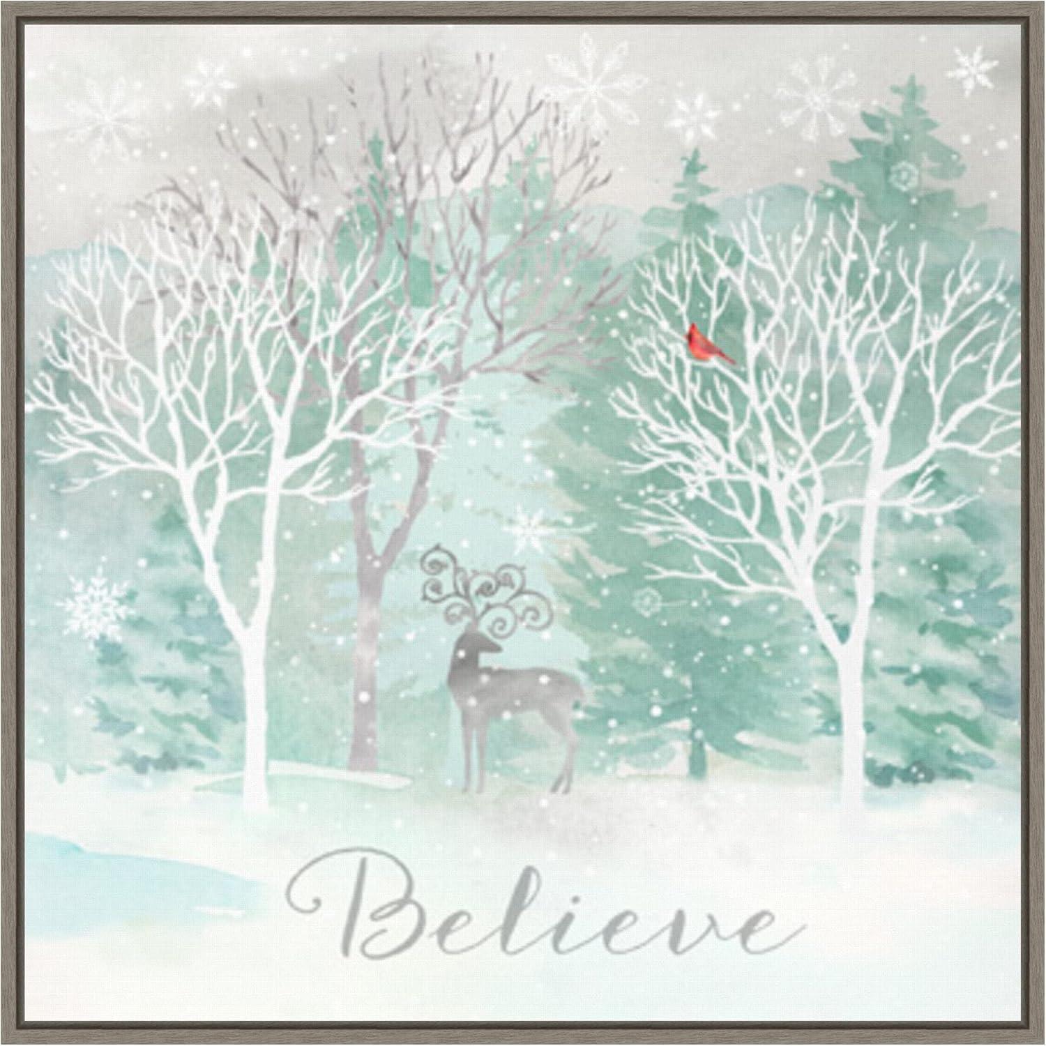 Believe Winter Wonderland Canvas Wall Art with Grey Frame