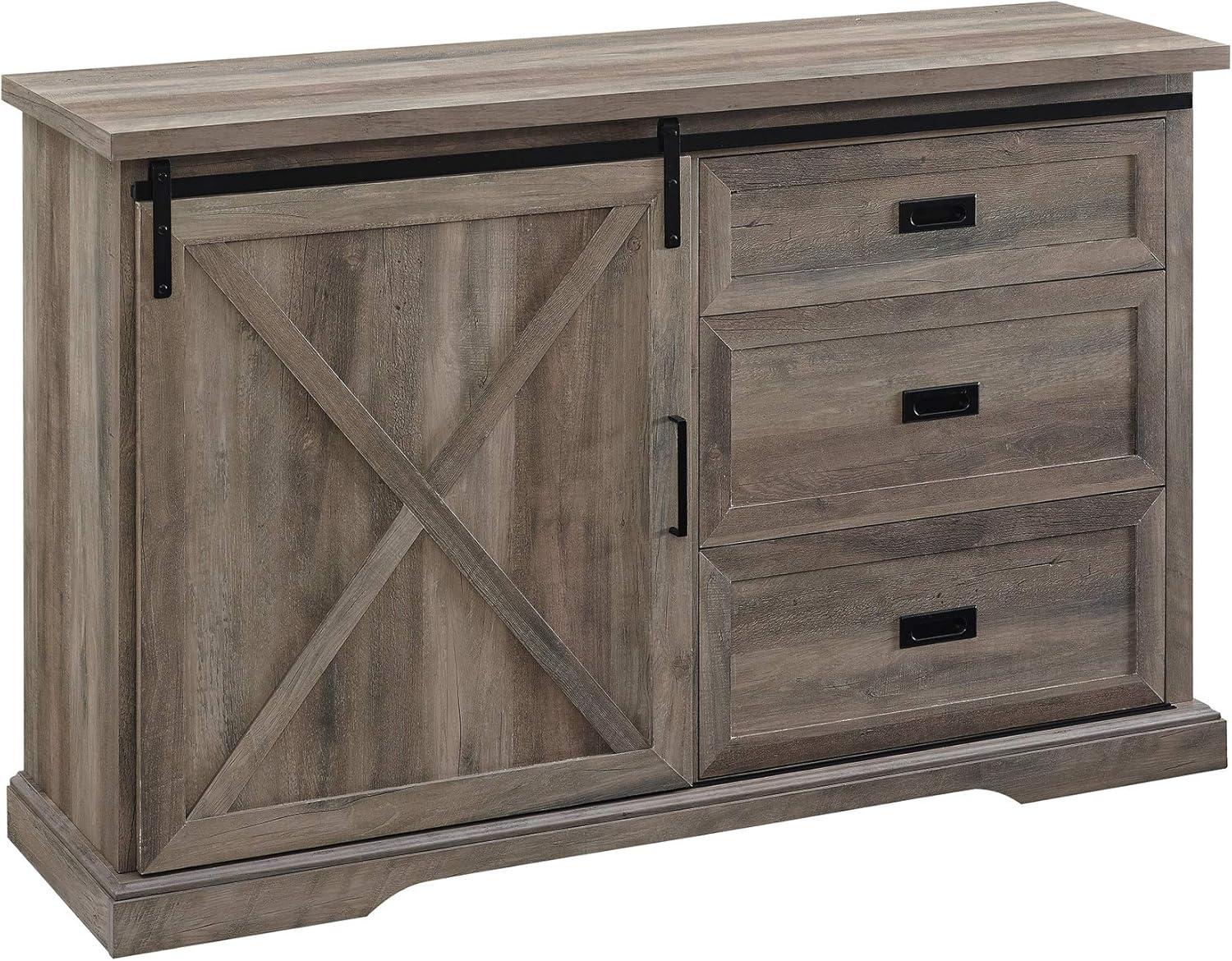 Walker Edison Modern Farmhouse Wood Sliding X Barn Door Buffet Sideboard Living Room Entryway Serving Storage Cabinet Doors-Dining Room Console, 56 Inch, White and Rustic Oak
