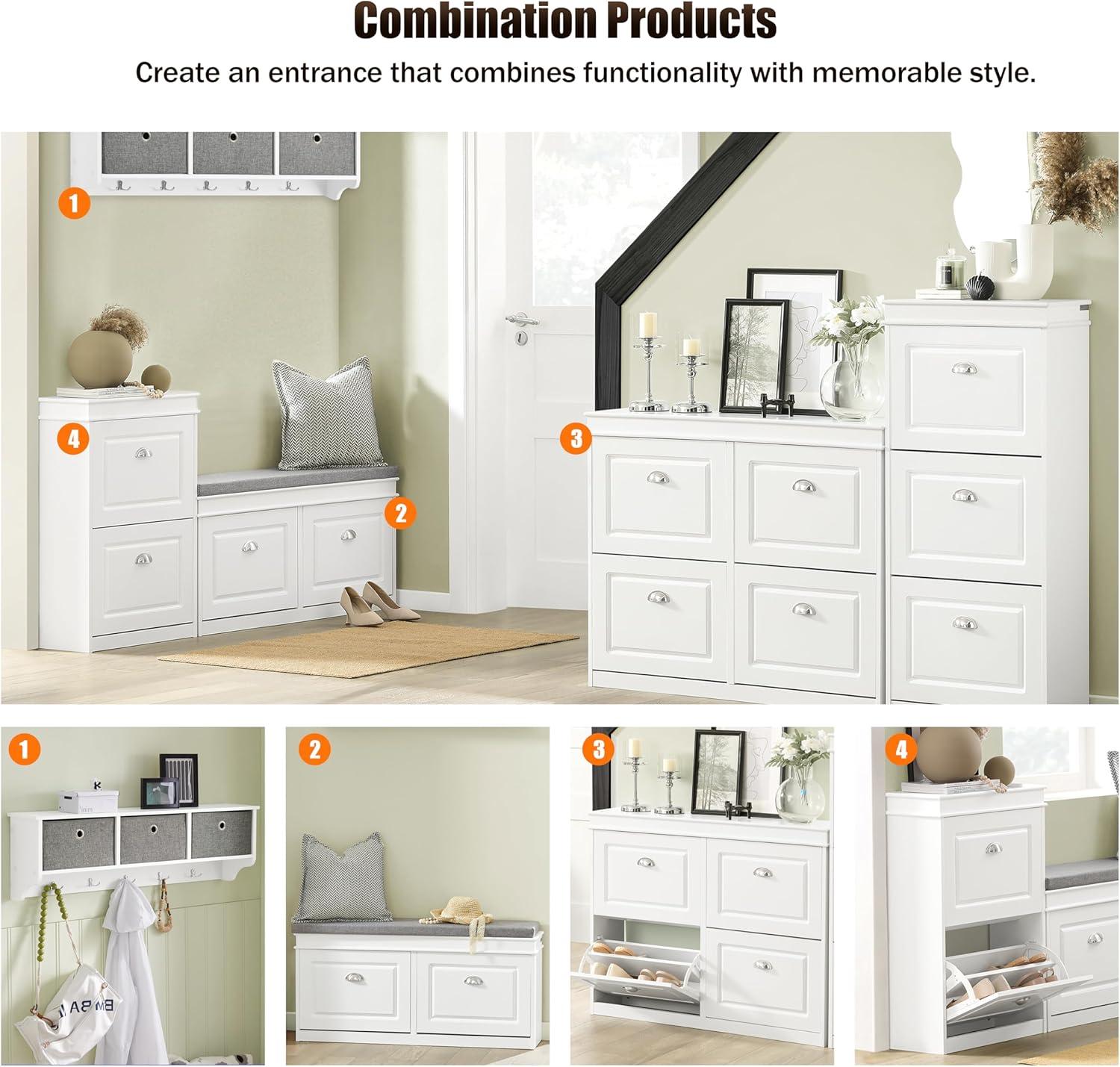 Haotian White Shoe Cabinet with 4 Flip Drawers, Large Freestanding Shoe Rack, Modern Shoe Organizer for Entryway, Hallway, Entance FSR79-W