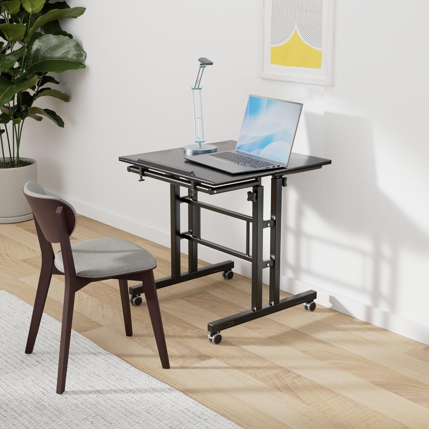 Adjustable Black Metal Computer Desk with Keyboard Tray