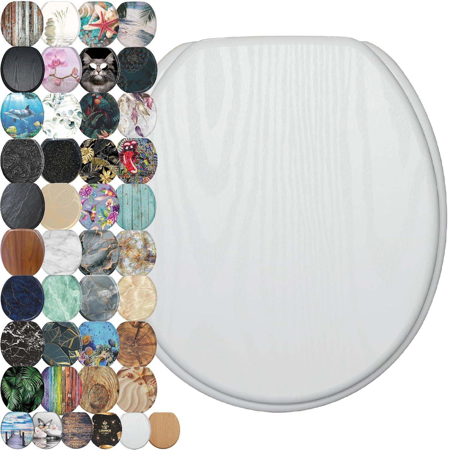 Sanilo Toilet Seat ROUND with Soft Close, Quiet and Slow Close Lid and Seat, Strong Bumpers and Hinges, Marble Gray