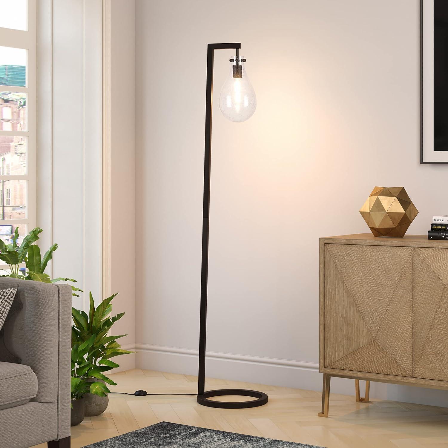 Evelyn&Zoe Weston 66" Tall Floor Lamp with Glass Shade, Blackened Bronze/Seeded