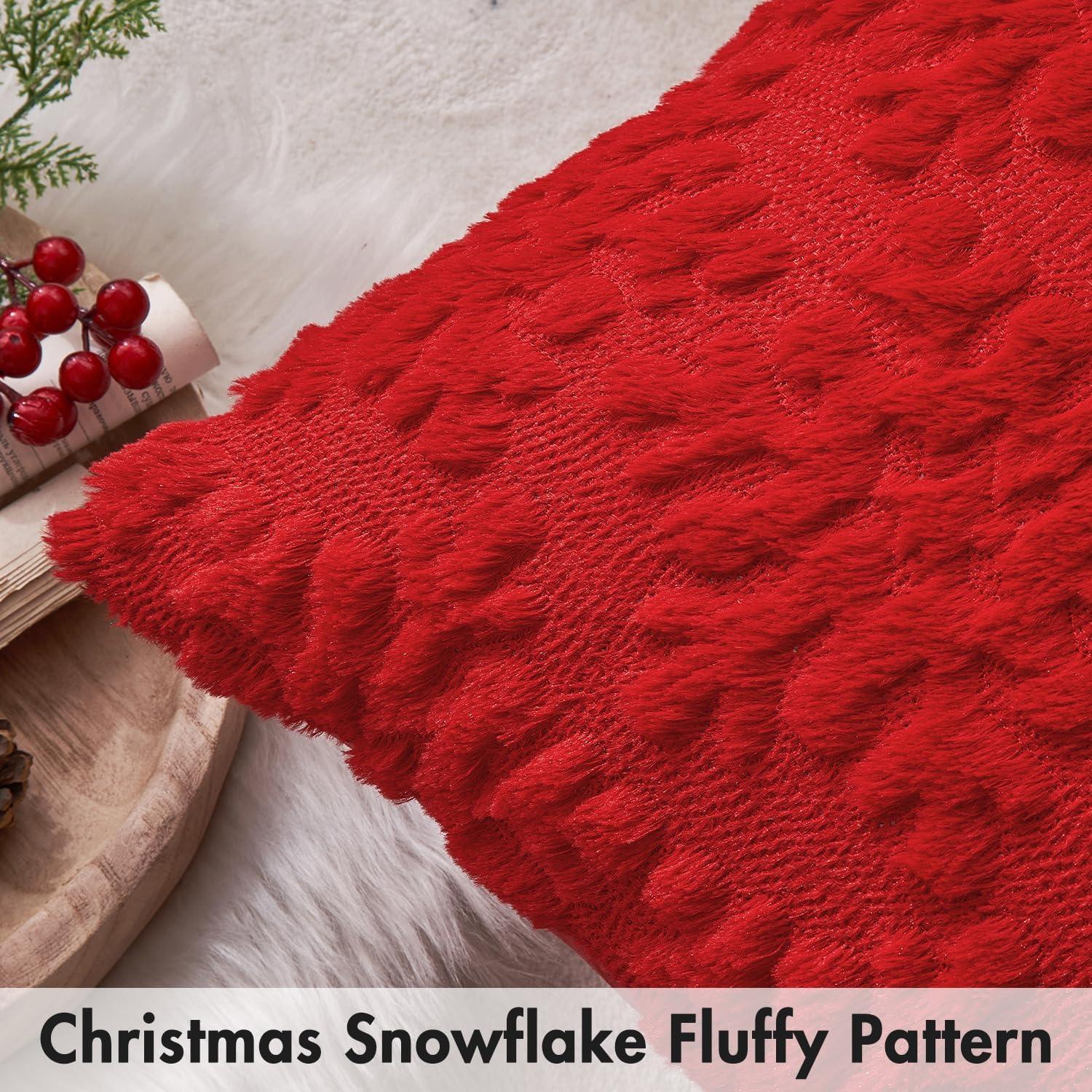 Red Faux Wool Snowflake Decorative Pillow Covers 12x20 Inch Set