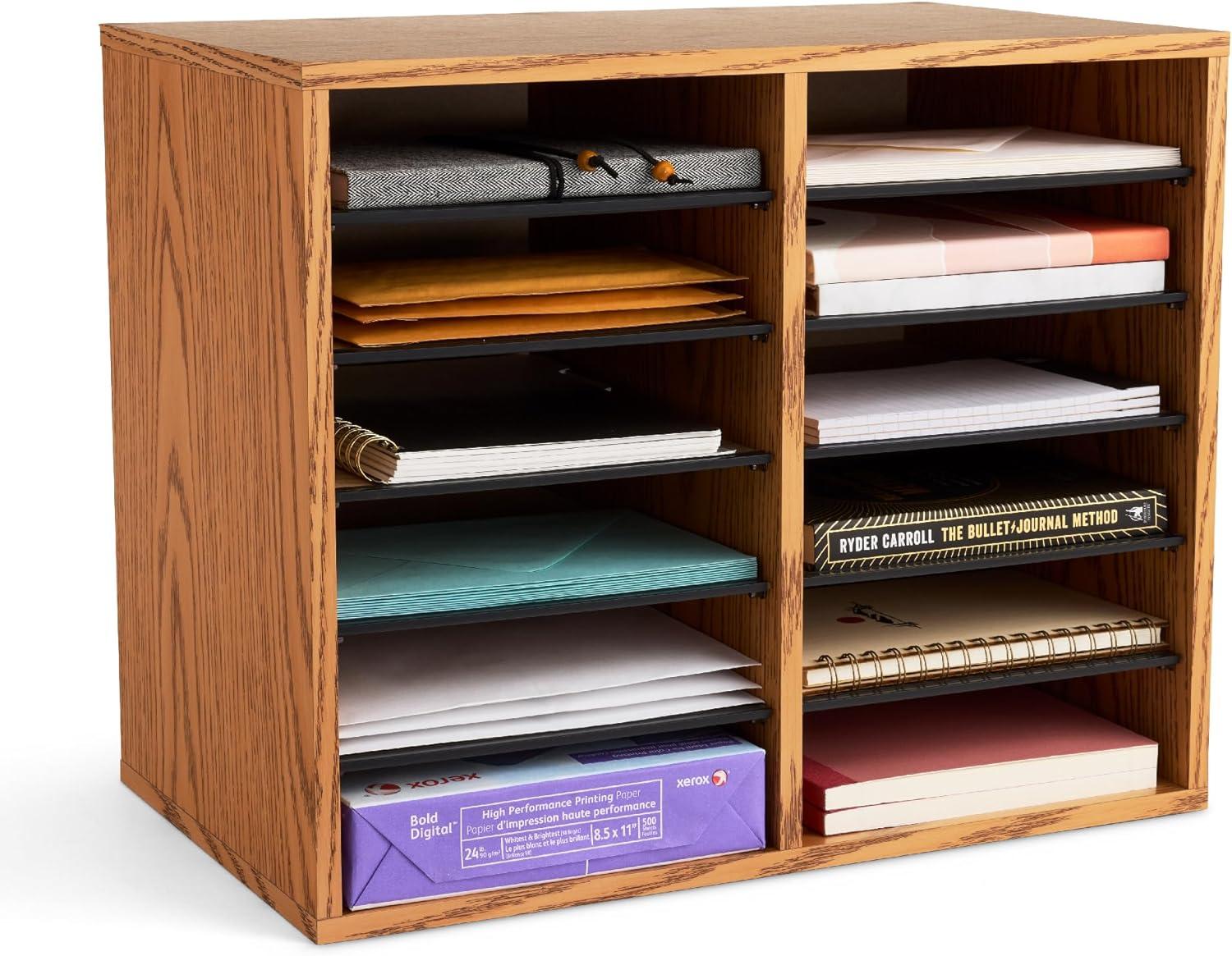 Wood Adjustable-Compartment Literature Organizer (Desktop)