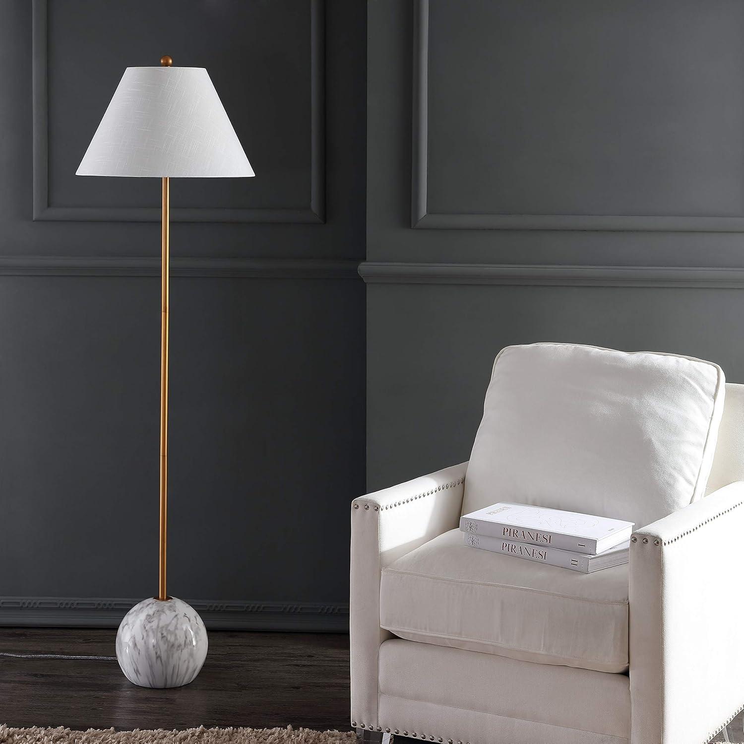 Miami 63.5" Minimalist Resin/Metal LED Floor Lamp, Gold/White by JONATHAN Y