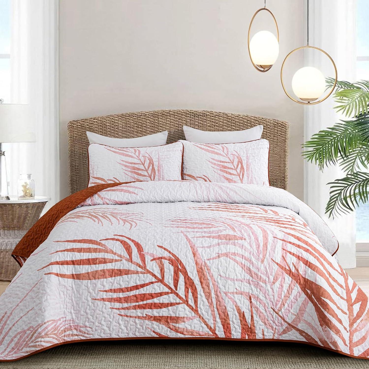 Ambesonne Ambesonne Palm Leaf Bedspread Set Forest Leaves Frame Hunter Green