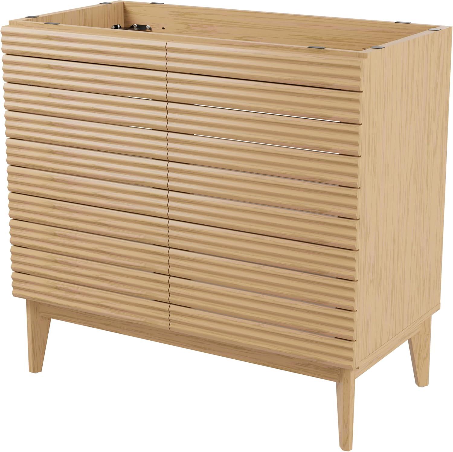 Calandre 36" Slat Modern Farmhouse 2-Shelf Bath Vanity Cabinet Only (Sink Basin not Included)