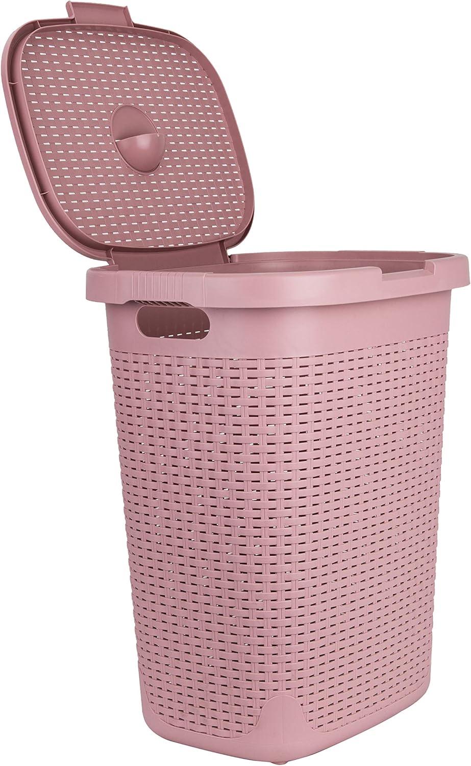 Mind Reader Laundry Basket with Cutout Handles, Washing Bin, Dirty Clothes Storage, Bathroom, Bedroom, Closet, 50 Liter Capacity, Pink