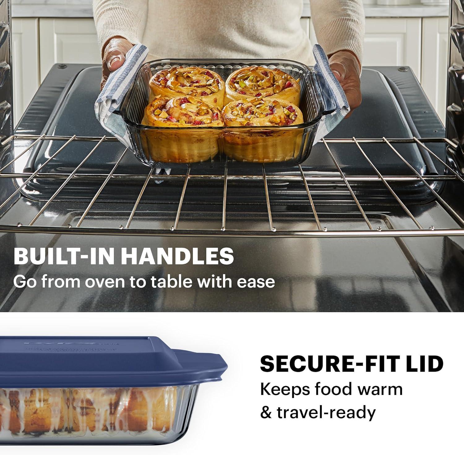 Pyrex Colors Tinted (8x8) Glass Baking Dish with BPA-Free Lid, Oblong Bakeware Glass Pan For Casserole & Lasagna, Dishwasher, Freezer, Microwave and Pre-Heated Oven Safe, Smoke