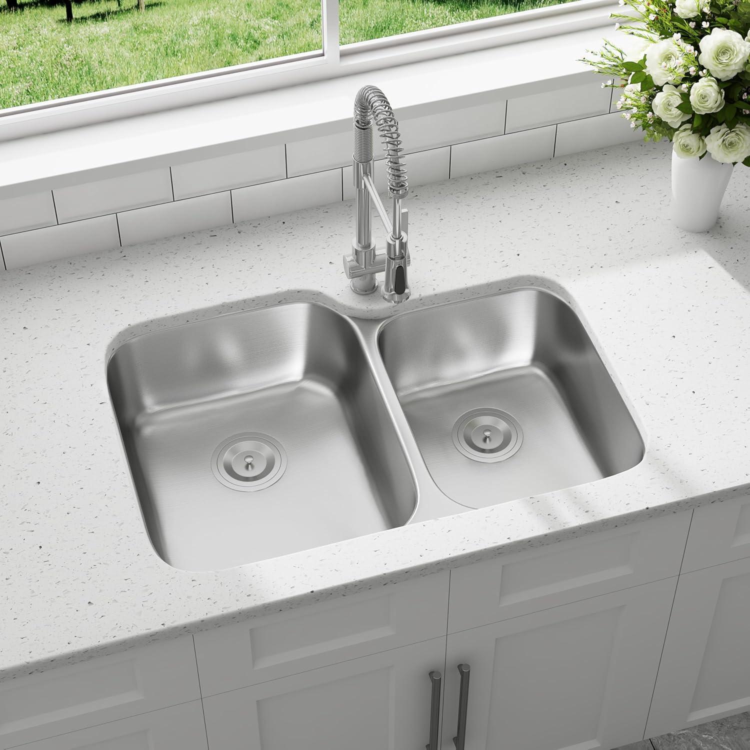 Blenzia 32 Inch Stainless Steel Double Bowl Undermount Kitchen Sink