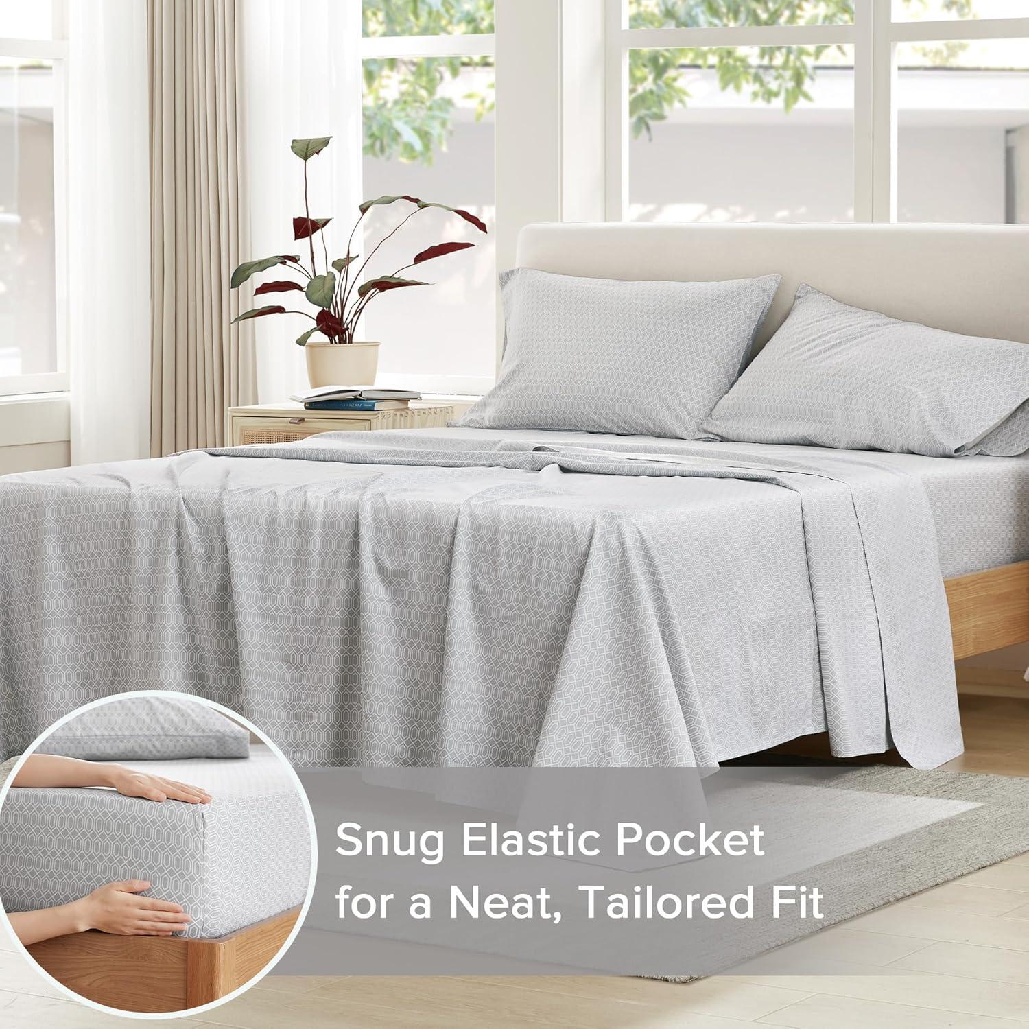 Comfort Spaces 100% Cotton Sheet Set Breathable, Lightweight, Soft with 12" Elastic Pocket Fits up to 14" Mattress, All Season Cozy Bedding, Matching Pillow Case, Twin Diamond Taupe 3 Piece