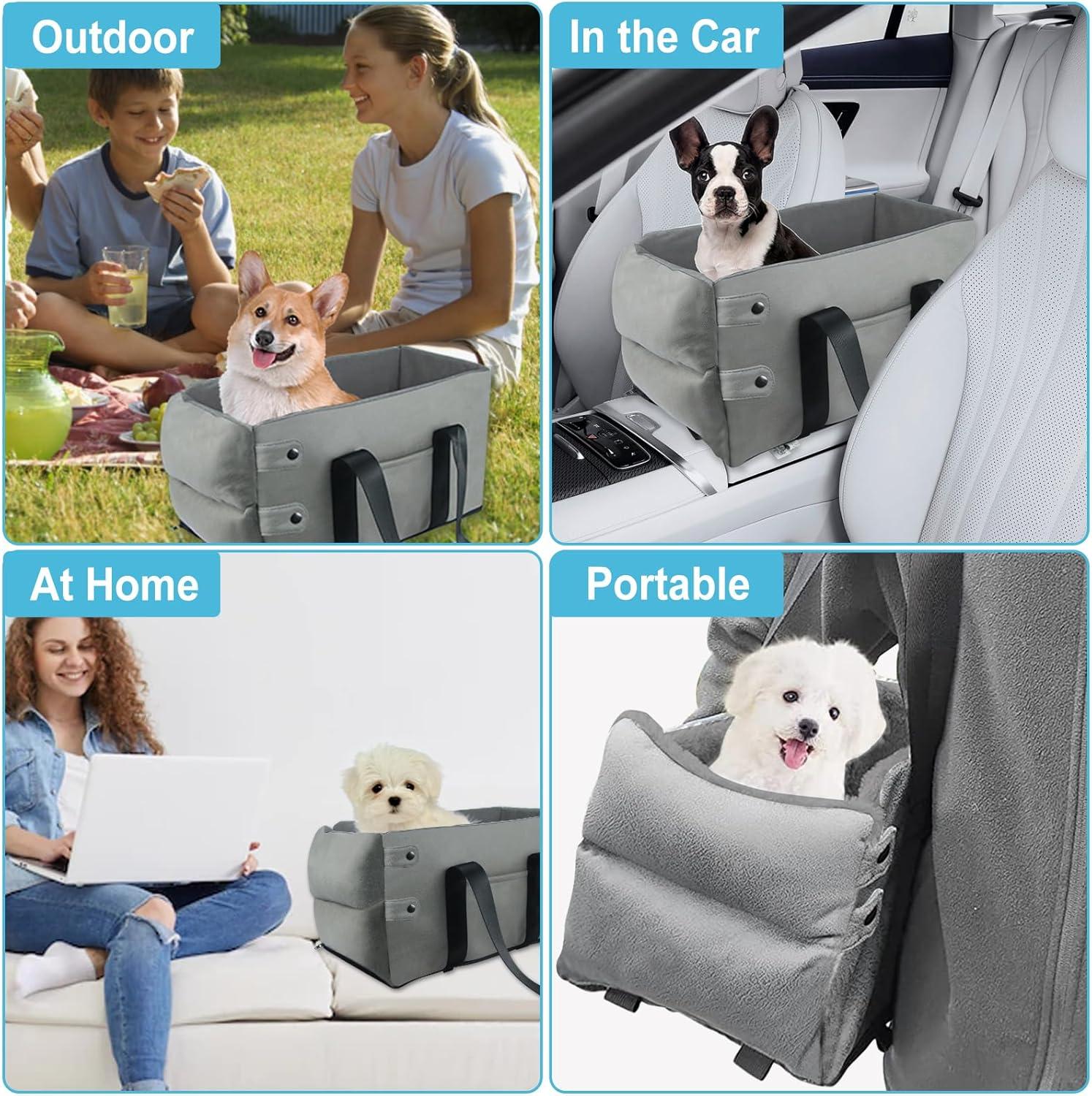 Gray Soft-Sided Small Dog Car Seat Booster