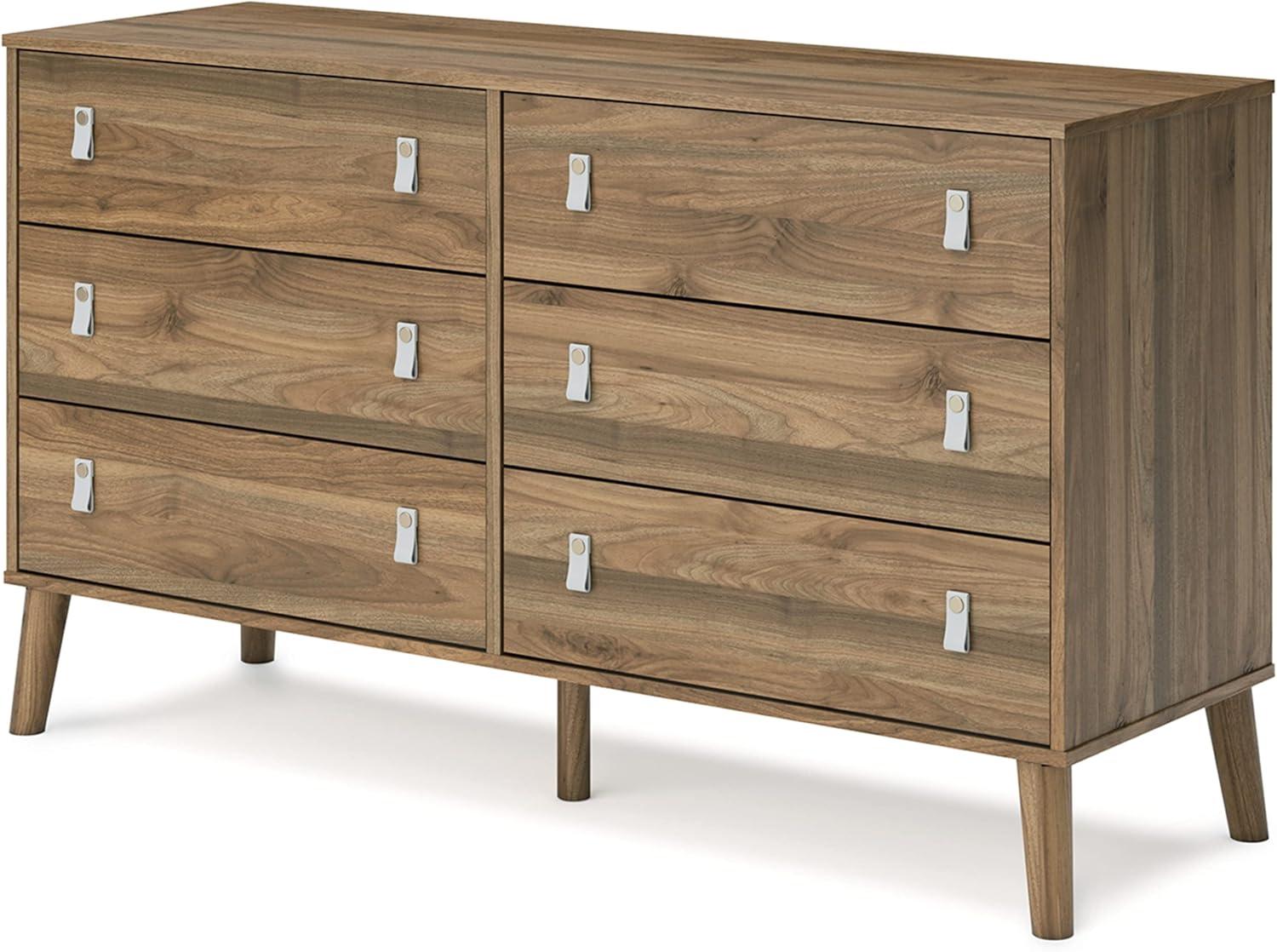 Honey Brown 6-Drawer Dresser with Faux Leather Pulls