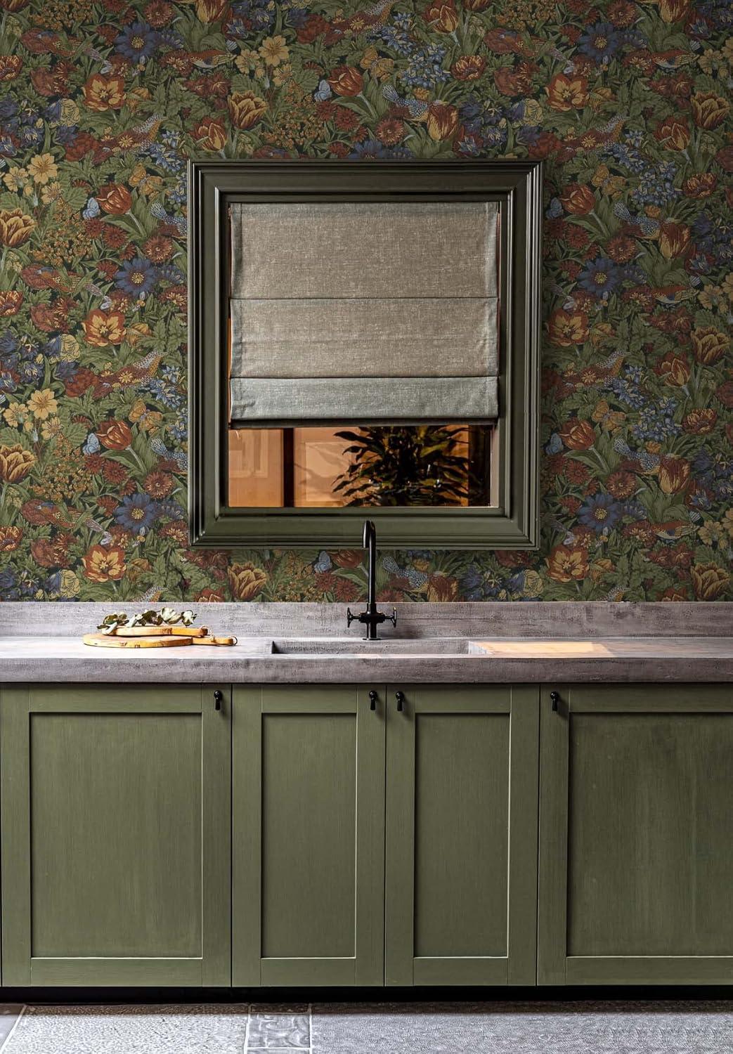 NextWall Russet and Riverside Bird Floral Peel and Stick Wallpaper