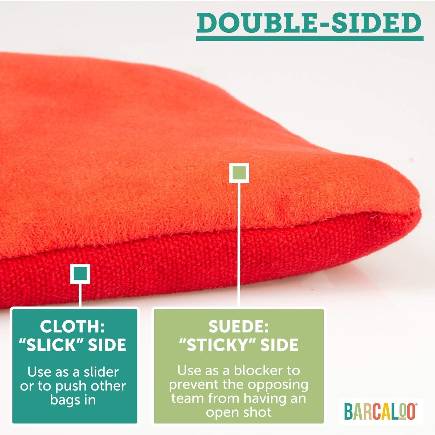 Barcaloo Professional Cornhole Bags Set of 8 Regulation All Weather Double Sided - Sticky/Slick Side Bean Bags for Pro Corn Hole Game