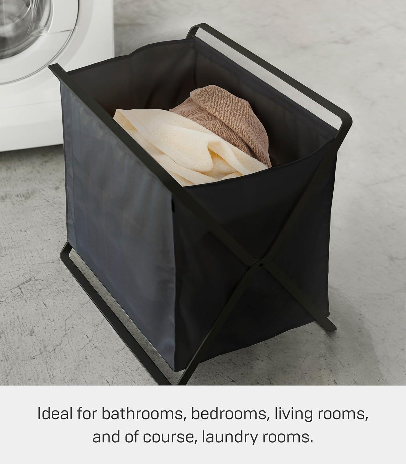 Yamazaki Home Laundry Basket - Foldable Storage Hamper Organizer, Steel, 10.9 gallons, Handles