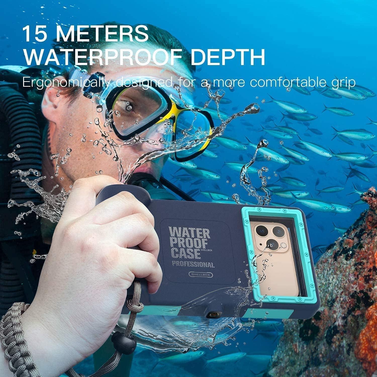KOMI Professional Waterproof Underwater Snorkeling Phone Case for iPhone 11/8/7/6 Pro Max Mini Xr/X/Xs/Samsung Galaxy Note10/9/8/S10/9/8 Ultra Plus Professional screensizes Below 4.7inch Green