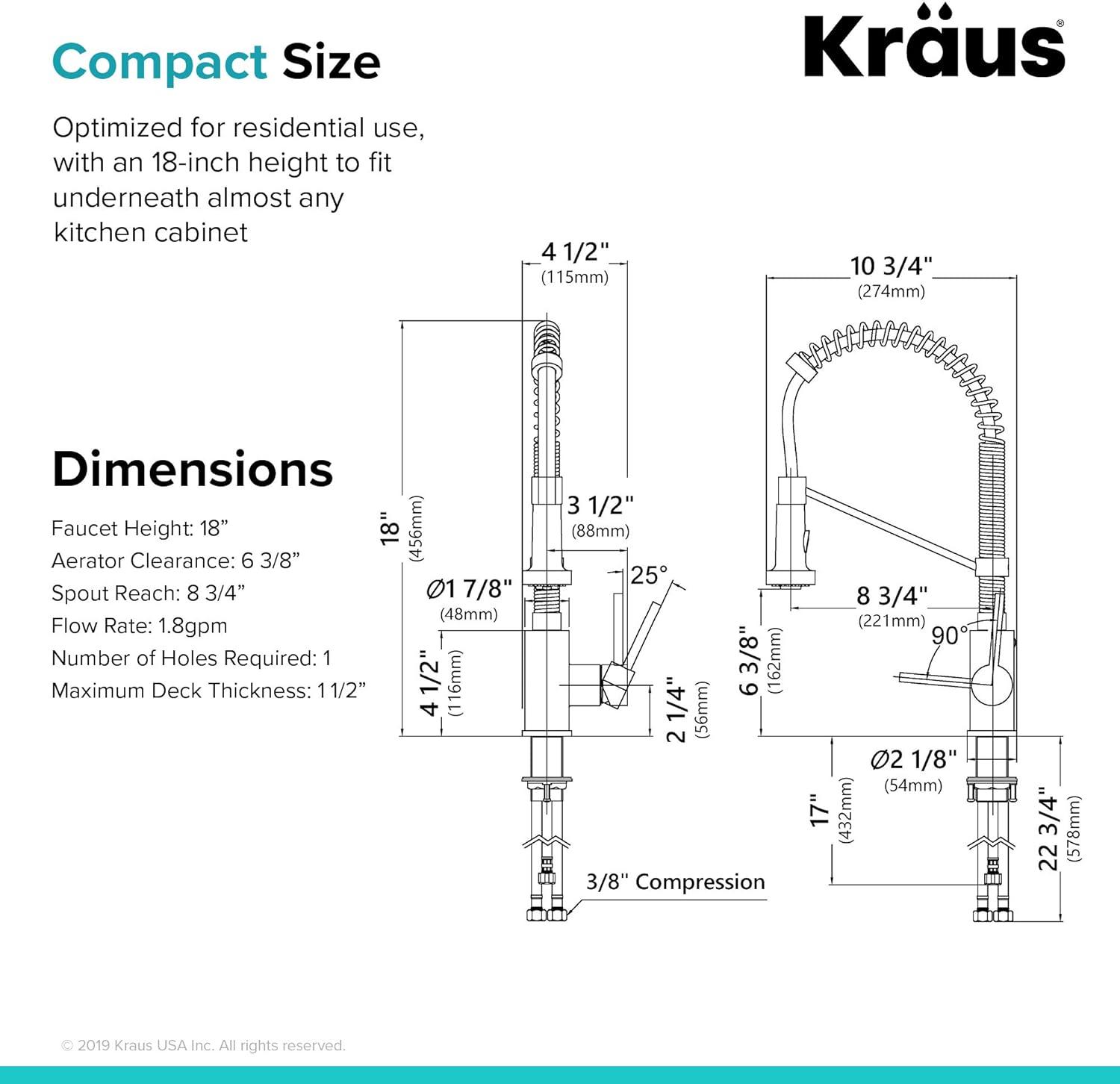 KRAUS Bolden Commercial Style 2-Function Single Handle Pull Down Kitchen Faucet