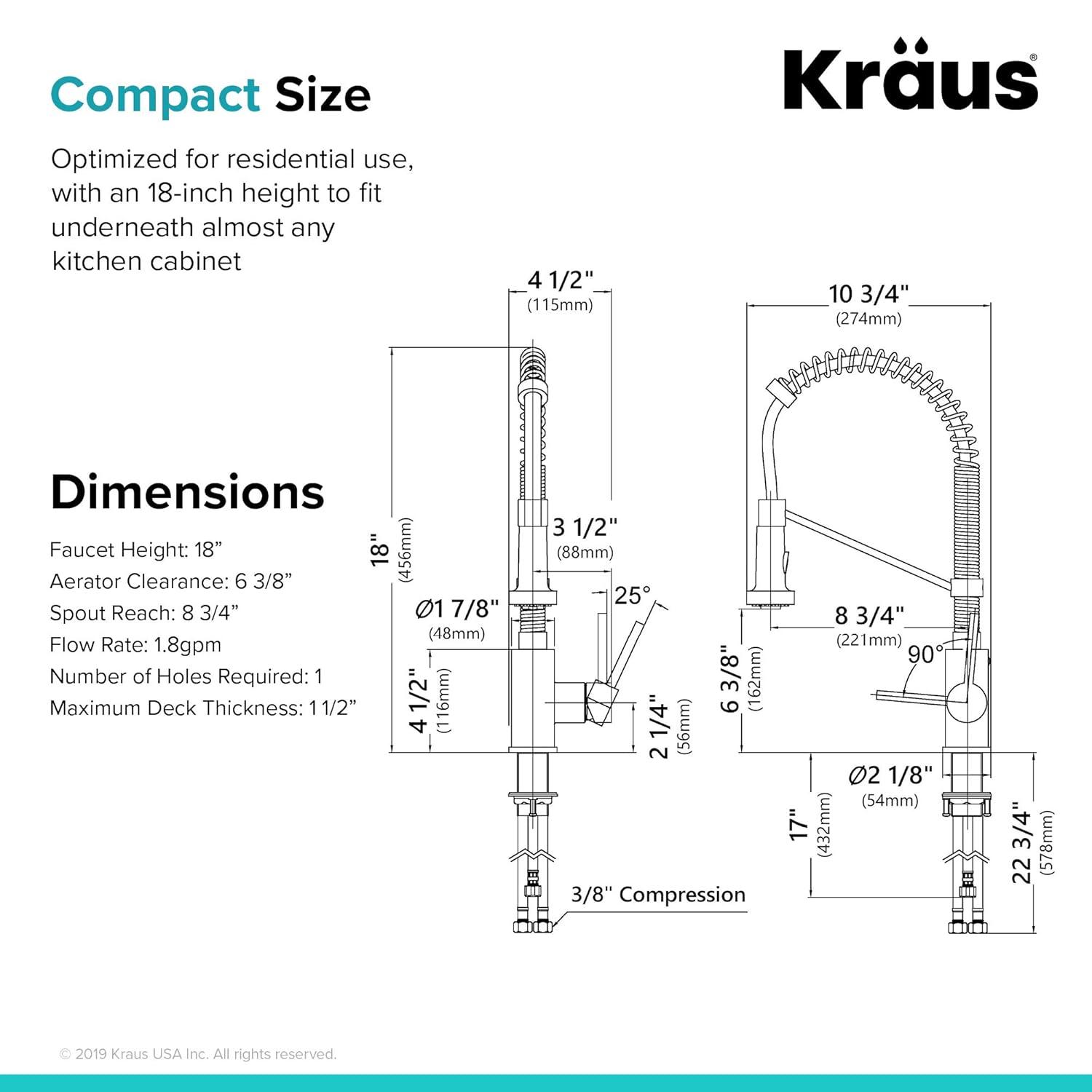 KRAUS Bolden Commercial Style 2-Function Single Handle Pull Down Kitchen Faucet