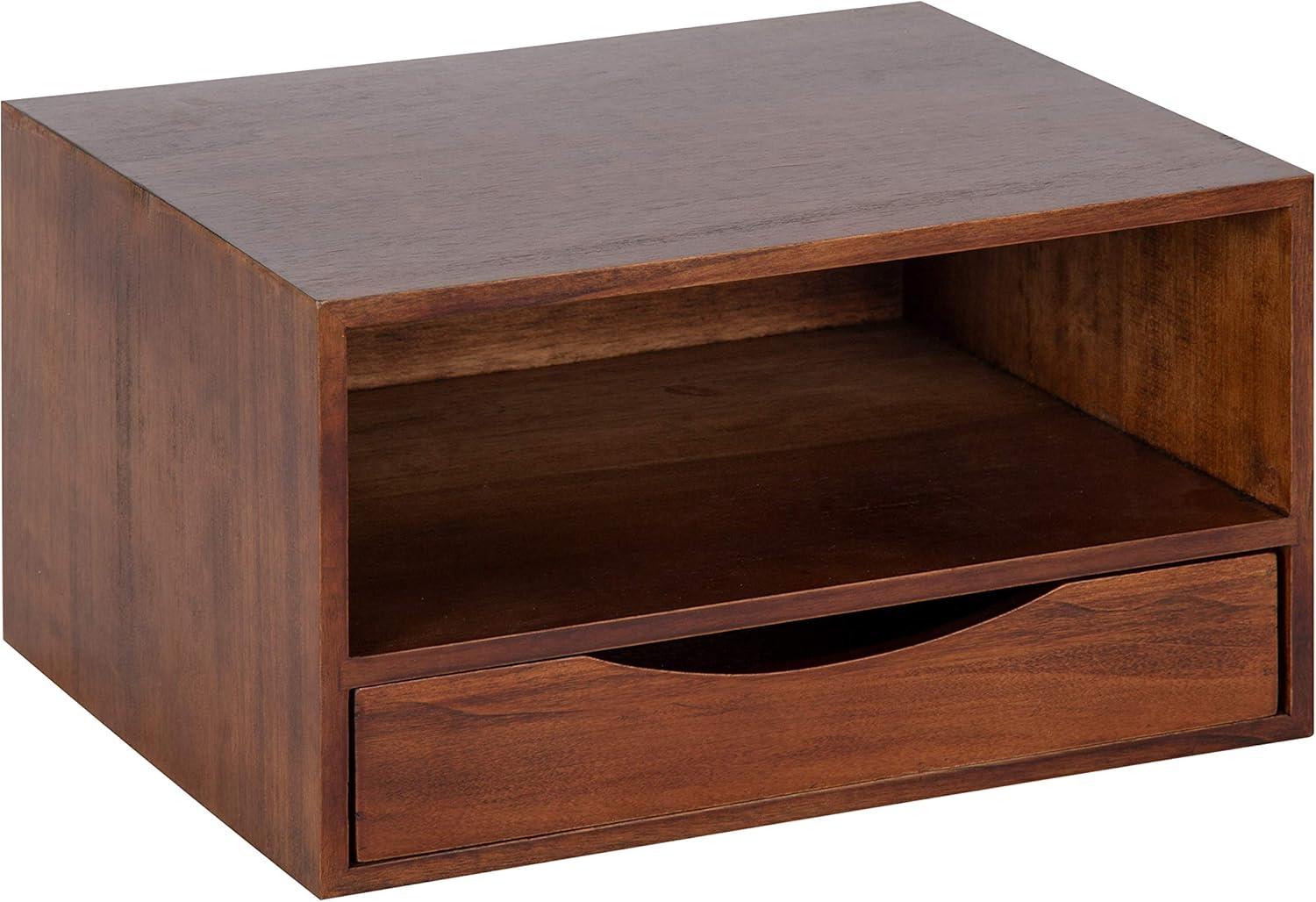 Kate & Laurel All Things Decor 12.5" x 10" x 7" Hutton Floating Wall Shelf with Drawer Walnut Brown: Wood Storage Display
