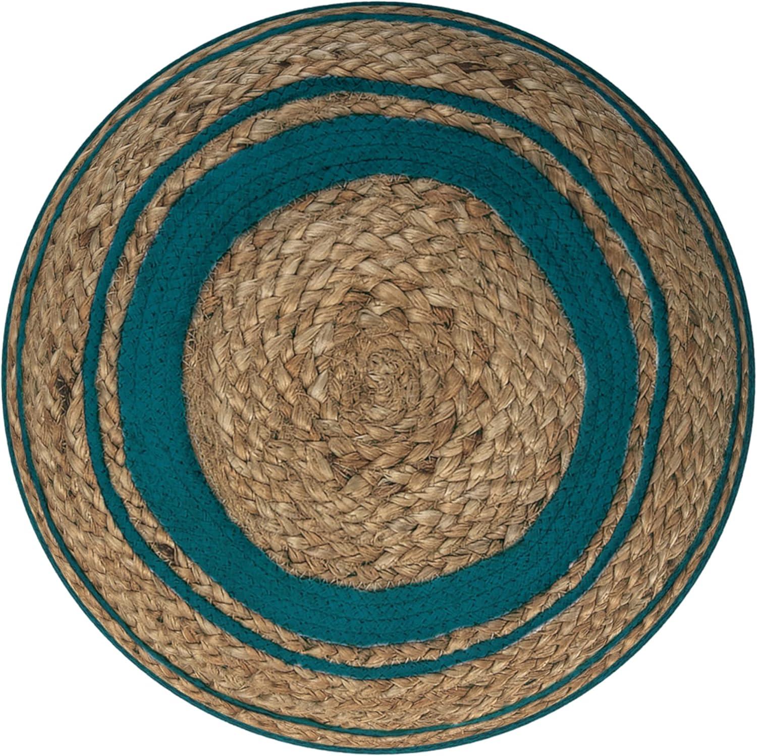 Simpli Home Serena 18"W Handcrafted Jute and Cotton Round Braided Pouf