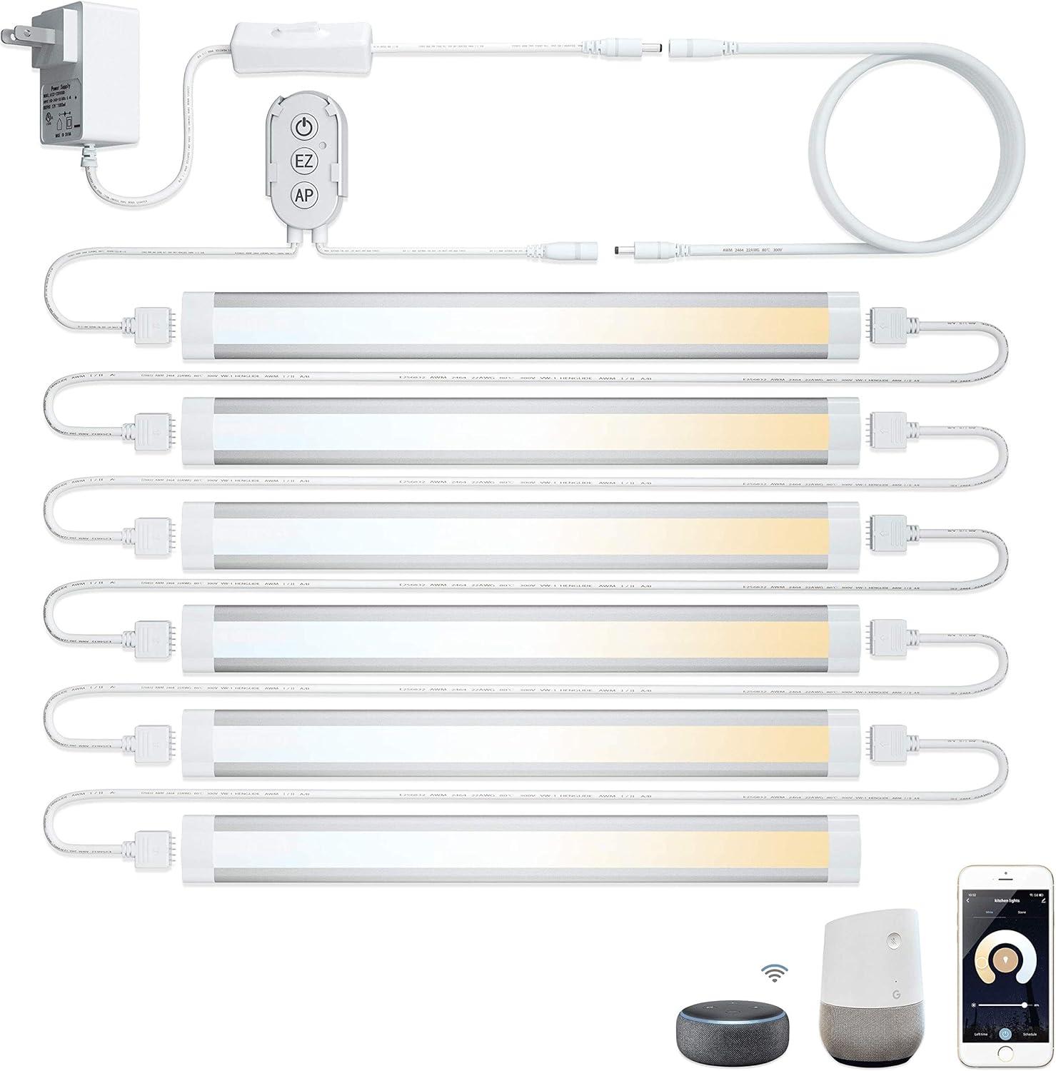 Smart Under Cabinet Lighting Kit with App and Voice Control, 6 Light Bars