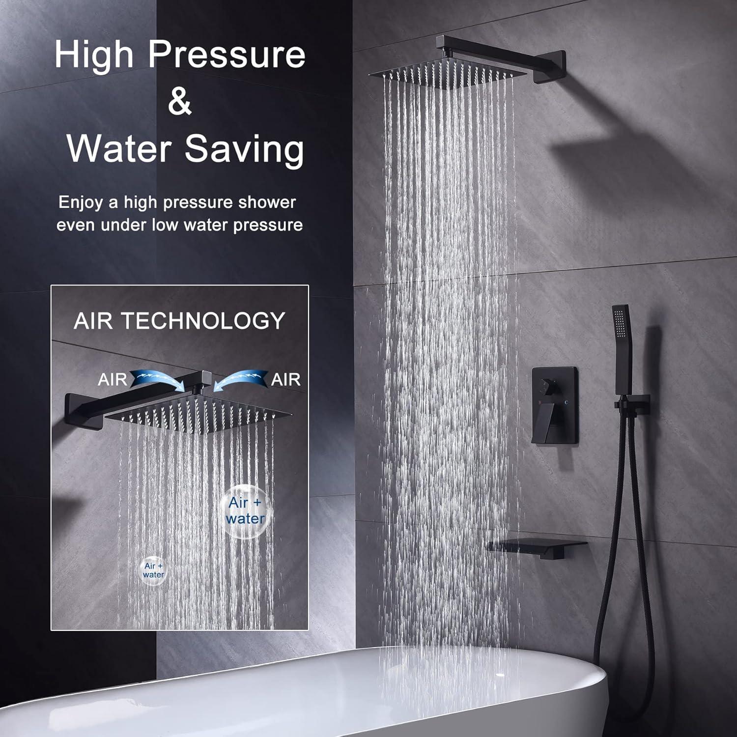 Bathroom Shower Faucet Set, 10 Inch Rainfall Shower Head With Handheld Combo, Wall Mounted Shower System Shower Fixtures With Pressure-Balanced Valve,