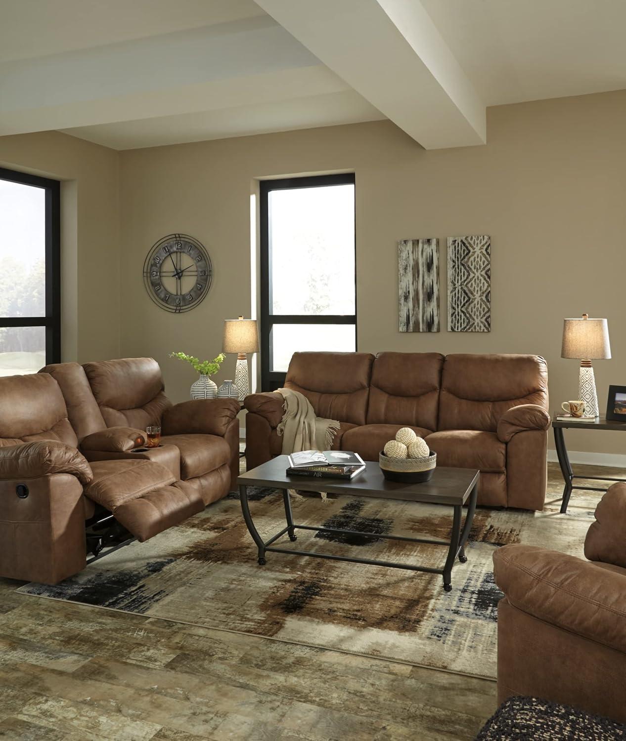 Boxberg Brown Faux Leather Reclining Sofa with Pillow-top Arm