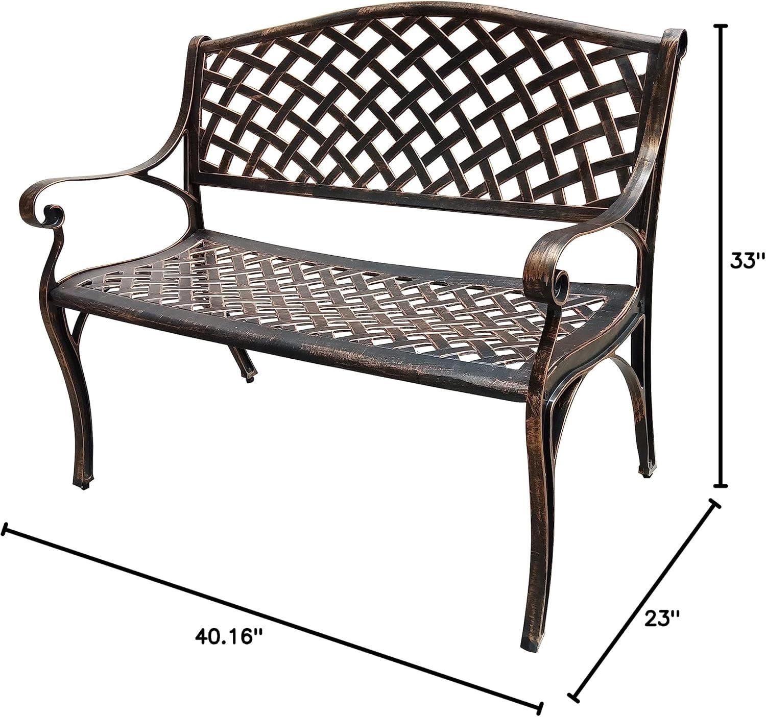 Modern Cast Aluminum Patio Bench Loveseat in Bronze Finish