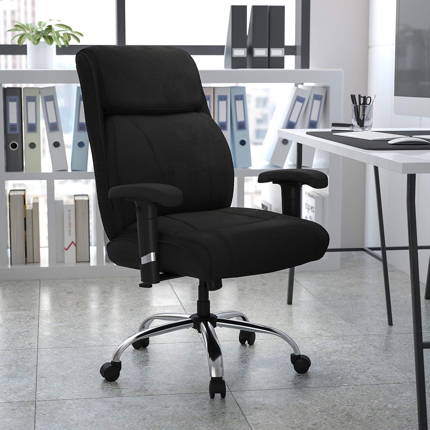 Flash Furniture HERCULES Series Big & Tall 400 lb. Rated Black Fabric Ergonomic Task Office Chair with Line Stitching and Adjustable Arms
