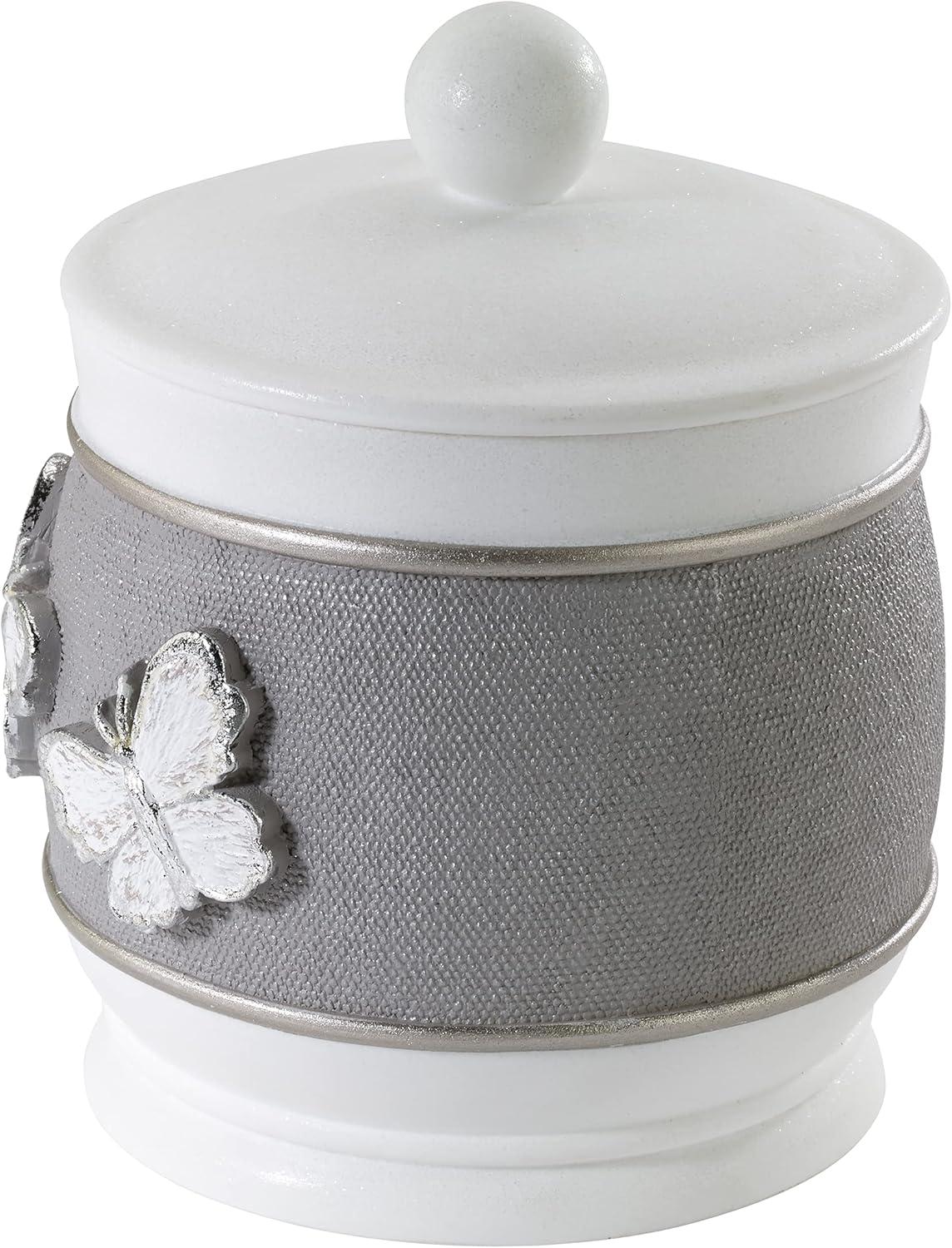 White and Silver Butterfly Decorated Resin Jar