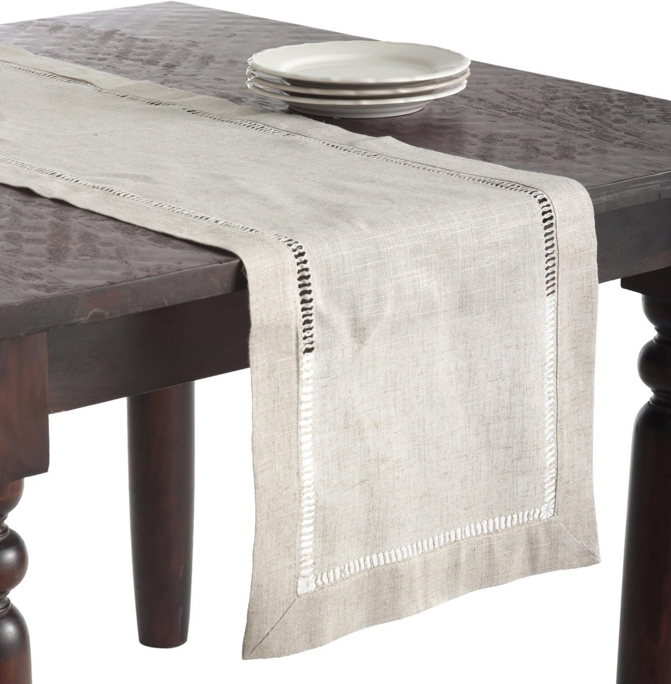 Natural Beige Polyester Hemstitch Border Table Runner 14.5" x 19"