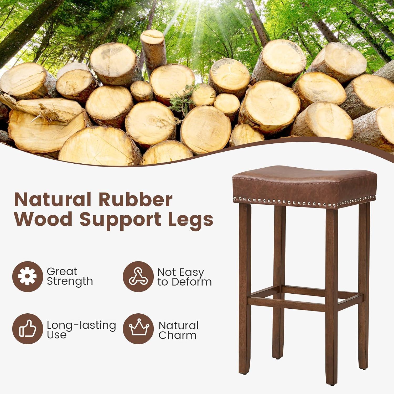 Resenkos Upholstered Bar Stools Set of 2 with Footrests for Counter-Brown, Bar Height Stools, Bar Stools for Kitchen Island for Kitchen, Dining Room