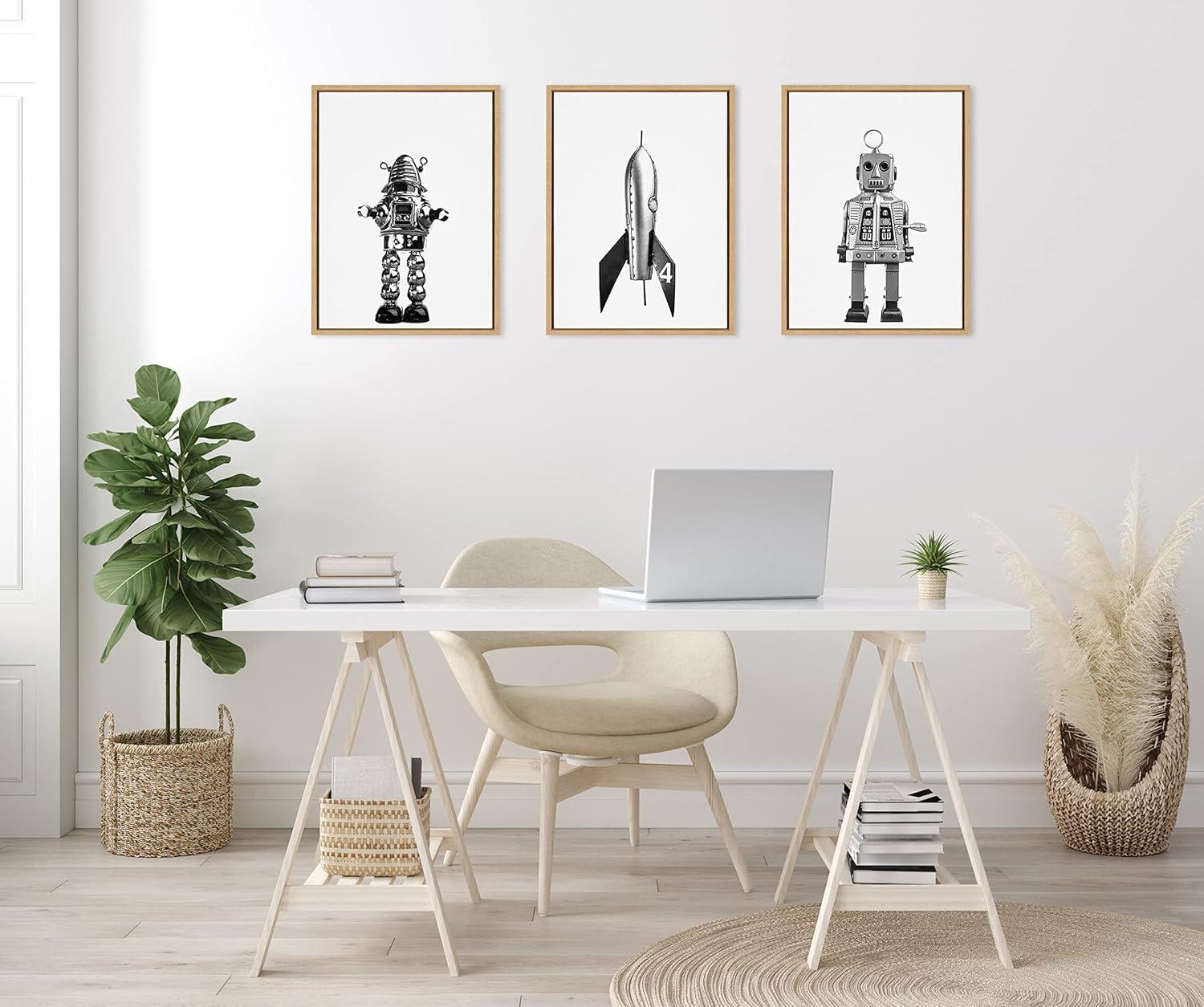 (Set of 3) 18" x 24" Sylvie Space Robot Canvas by Saint and Sailor Studios Natural - Kate & Laurel All Things Decor