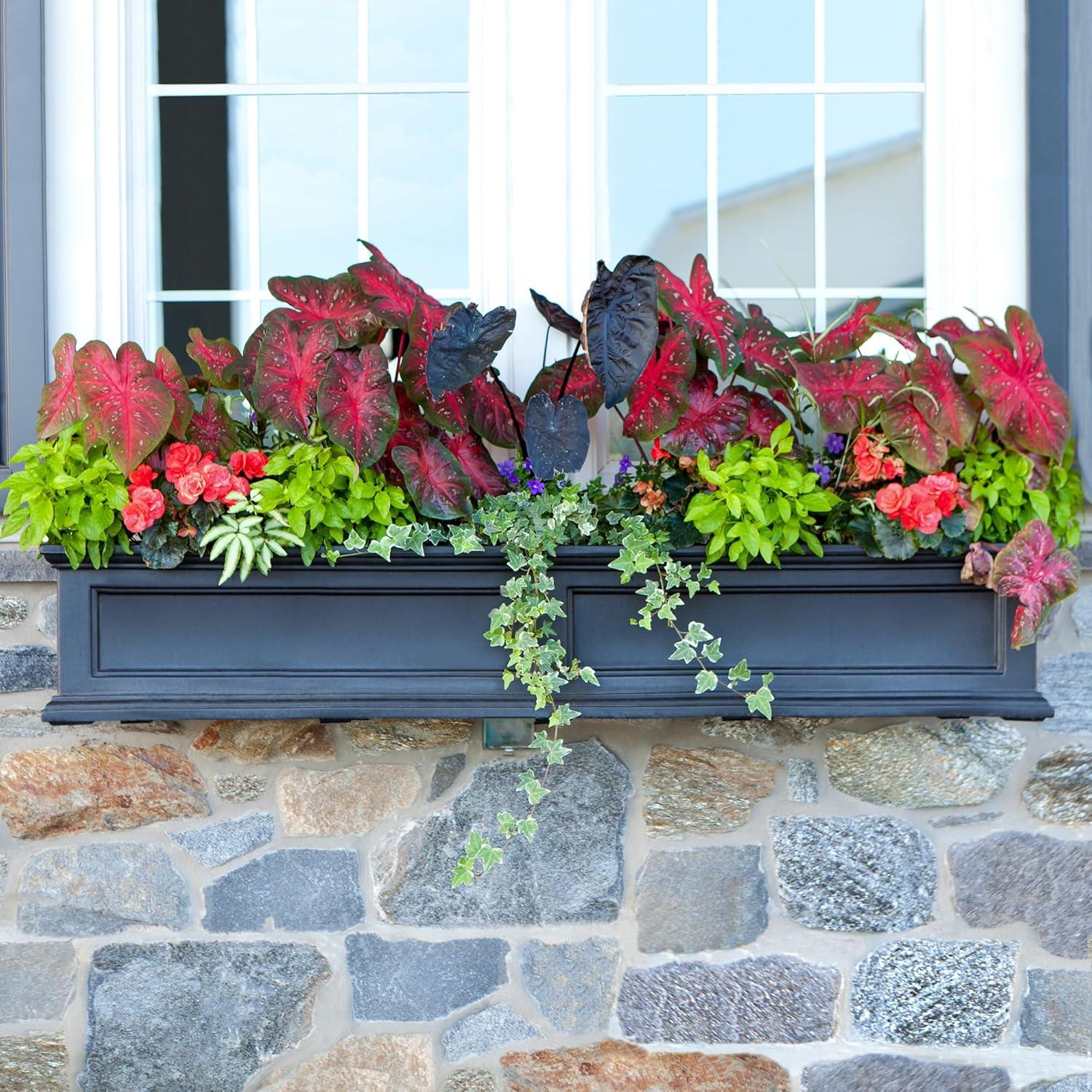 The Anastasiya Resin Window Box Planter with Water Reservoir