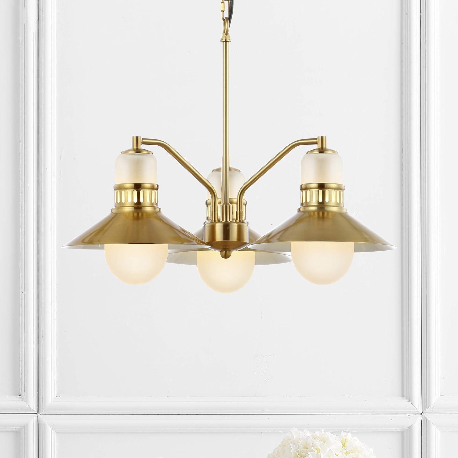 JONATHAN Y JYL6122A Colin 3-Light 22" Adjustable Iron/Glass Retro Hurricane LED Chandelier, Contemporary, Glam for living room, dinning room, bedroom, office Bulb Included, Brass Gold