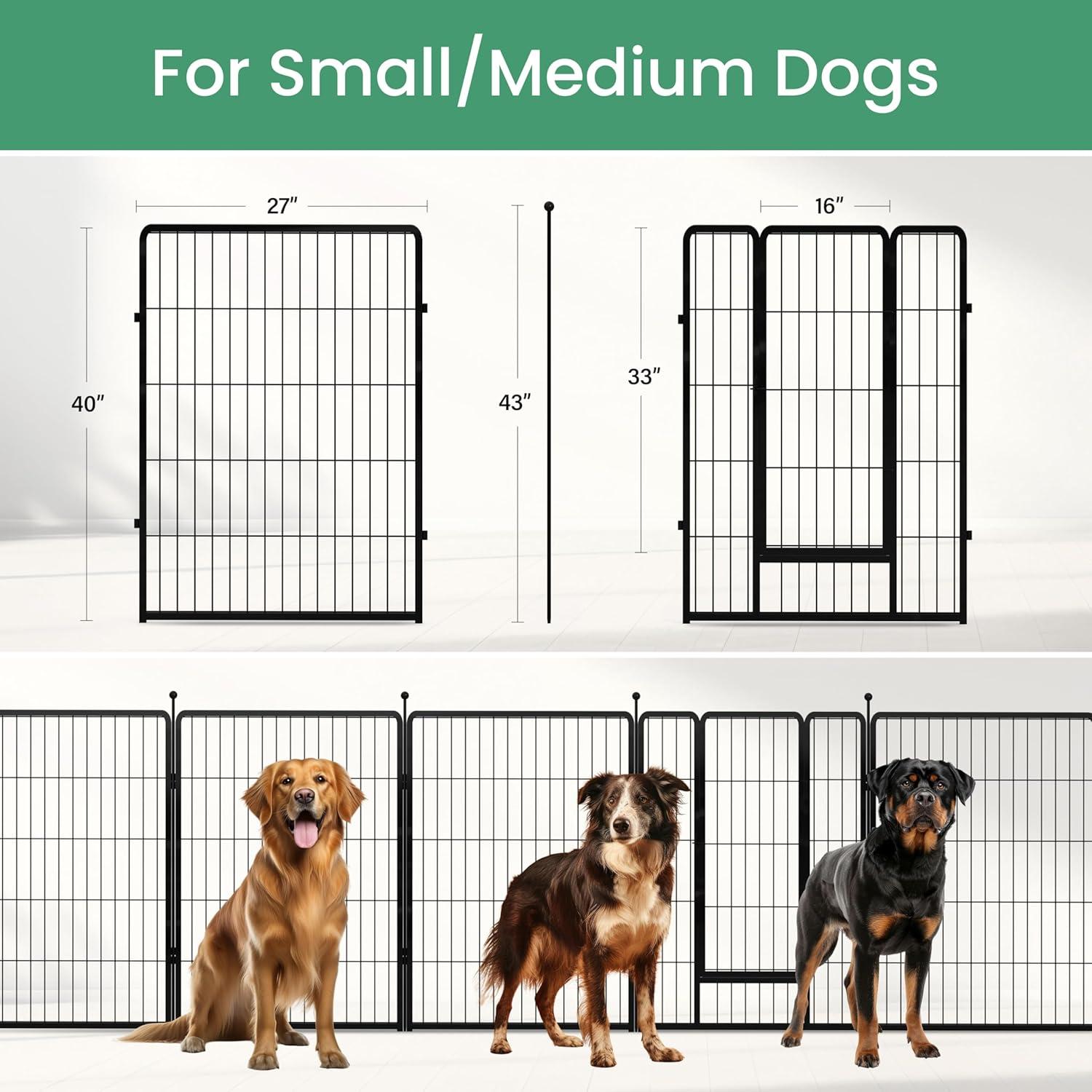 Heavy Duty Black Metal 40-Inch Pet Playpen with 8 Panels