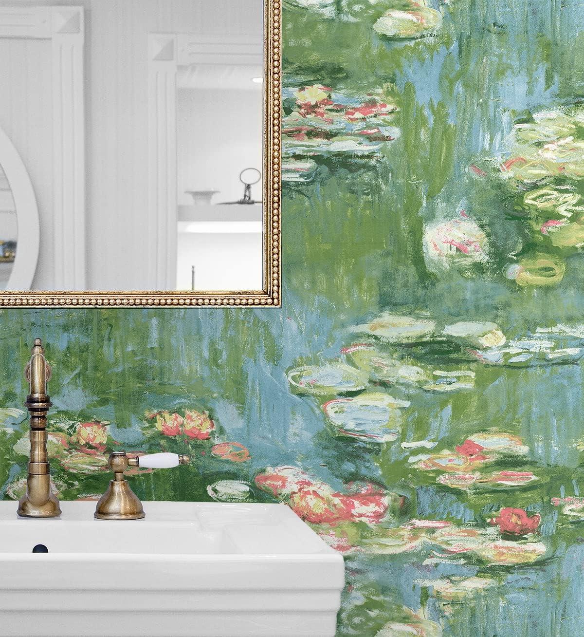 NextWall  Lily Pond Peel and Stick Wallpaper 20.5 in. W x 18 ft. L - Olive & Sky Blue